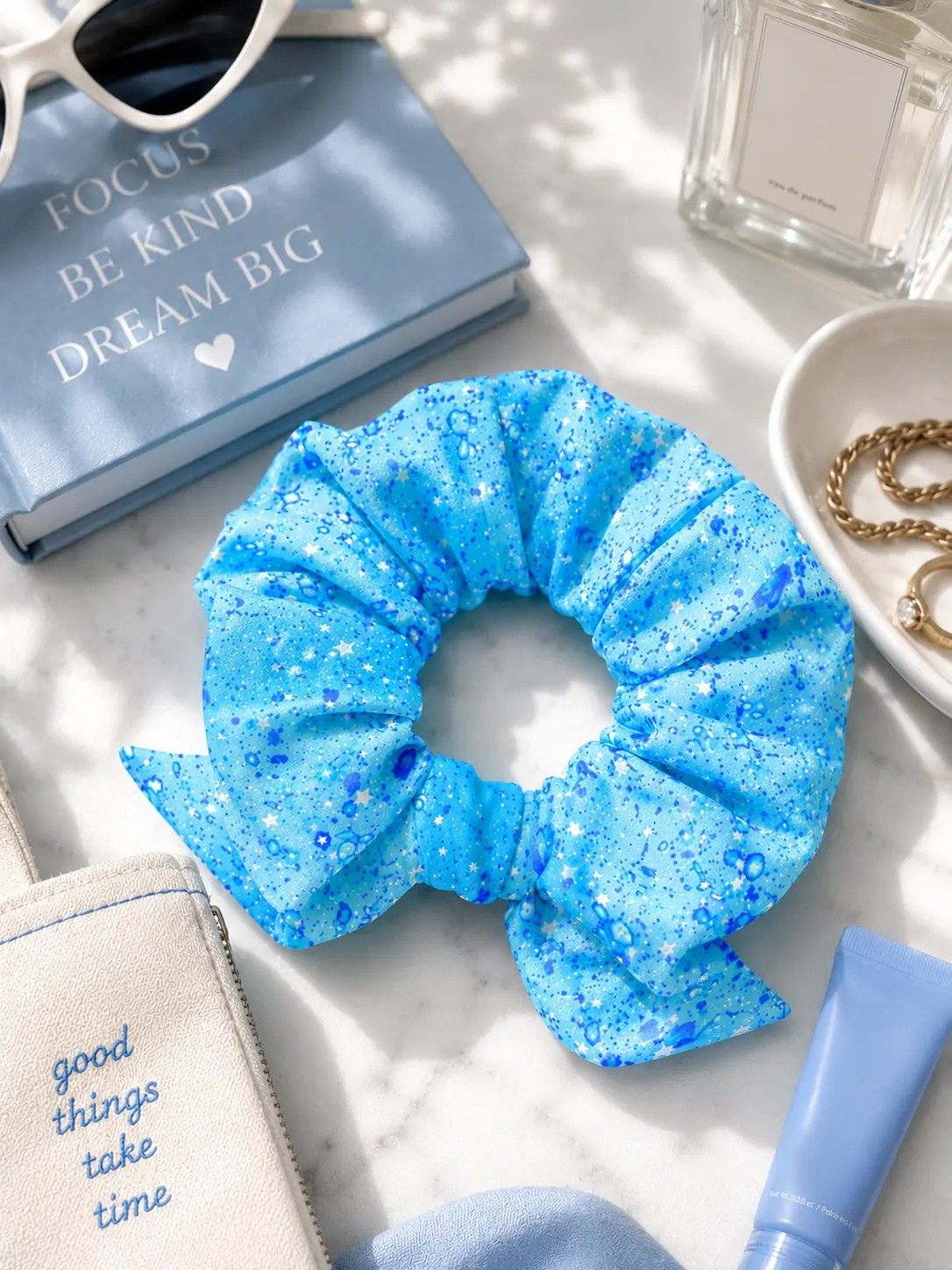 Girls Blue Starry Bow Scrunchie