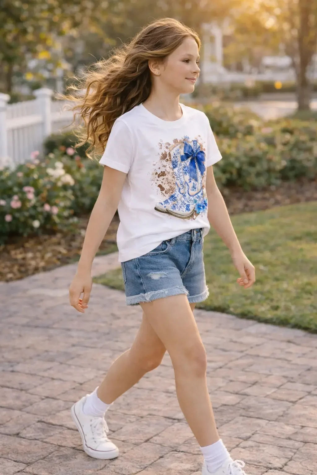 blue-chinoiserie-cowboy-boot-tee-lifestyle-side-view-display.webp