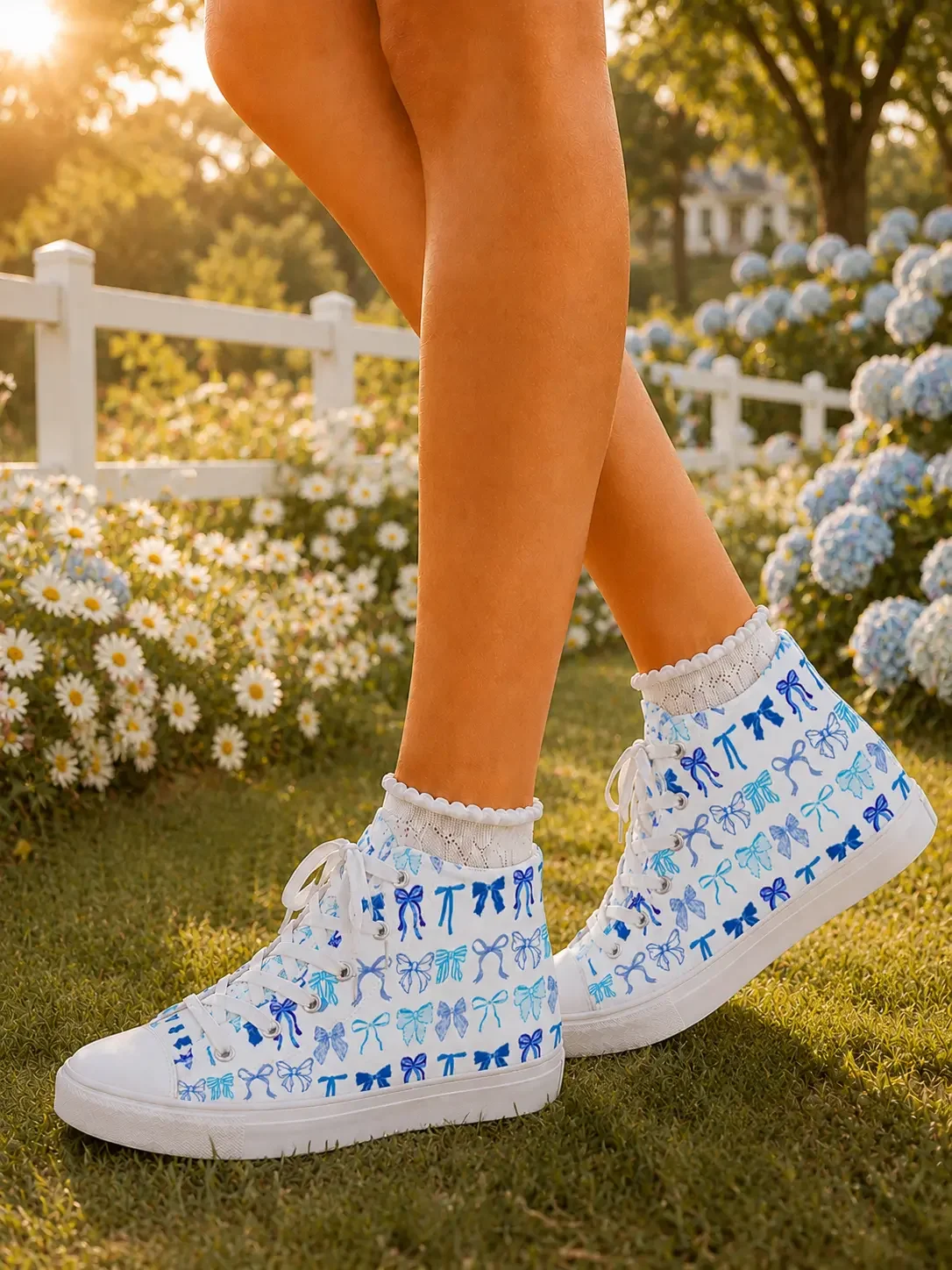 blue-coquette-bow-canvas-sneakers-garden-walking-view.webp