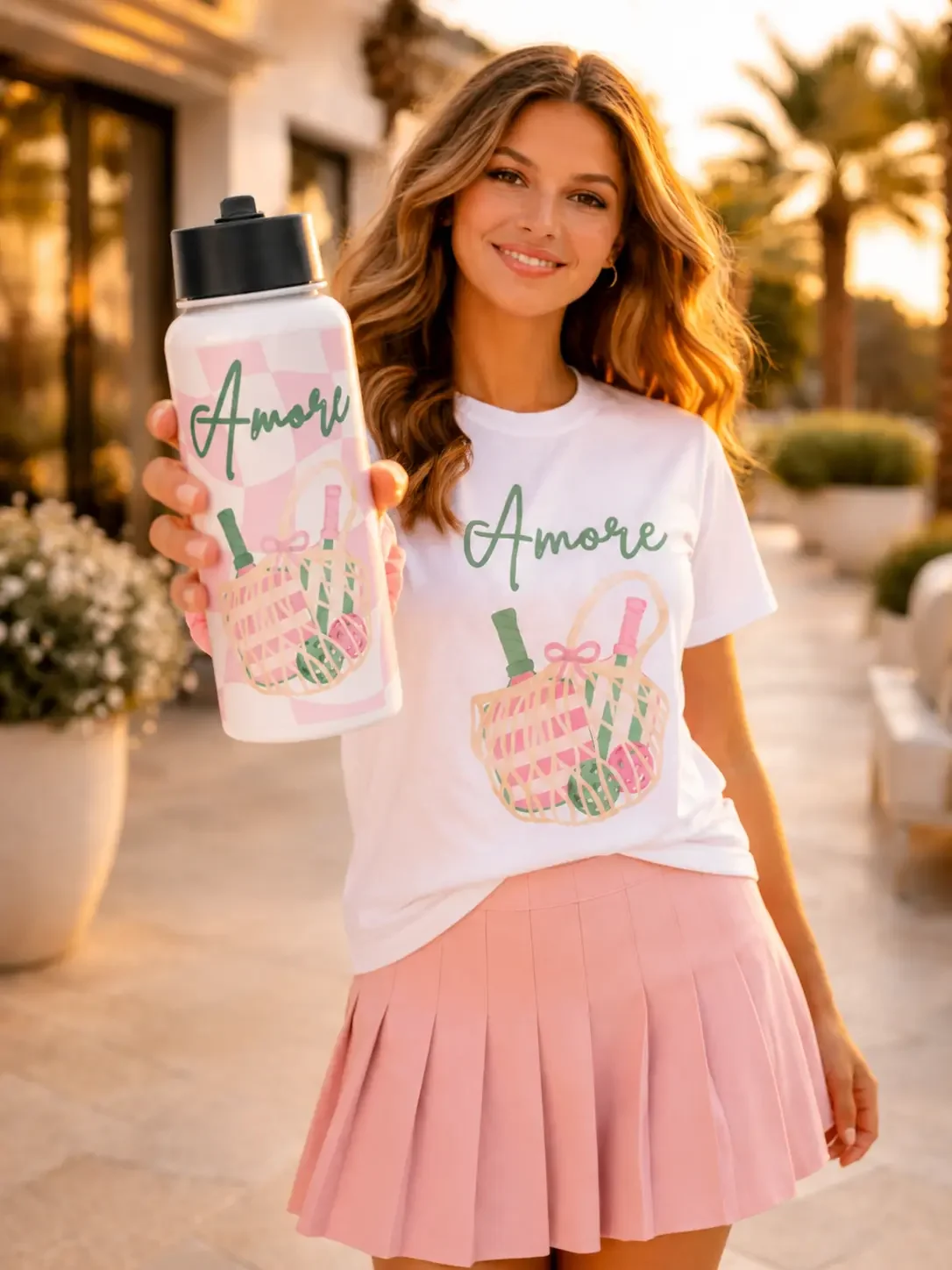 Pink Preppy Pickleball Water Bottle