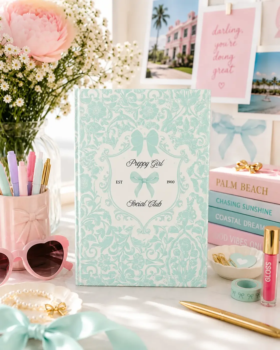 Blue Damask Preppy Girl Social Club Journal