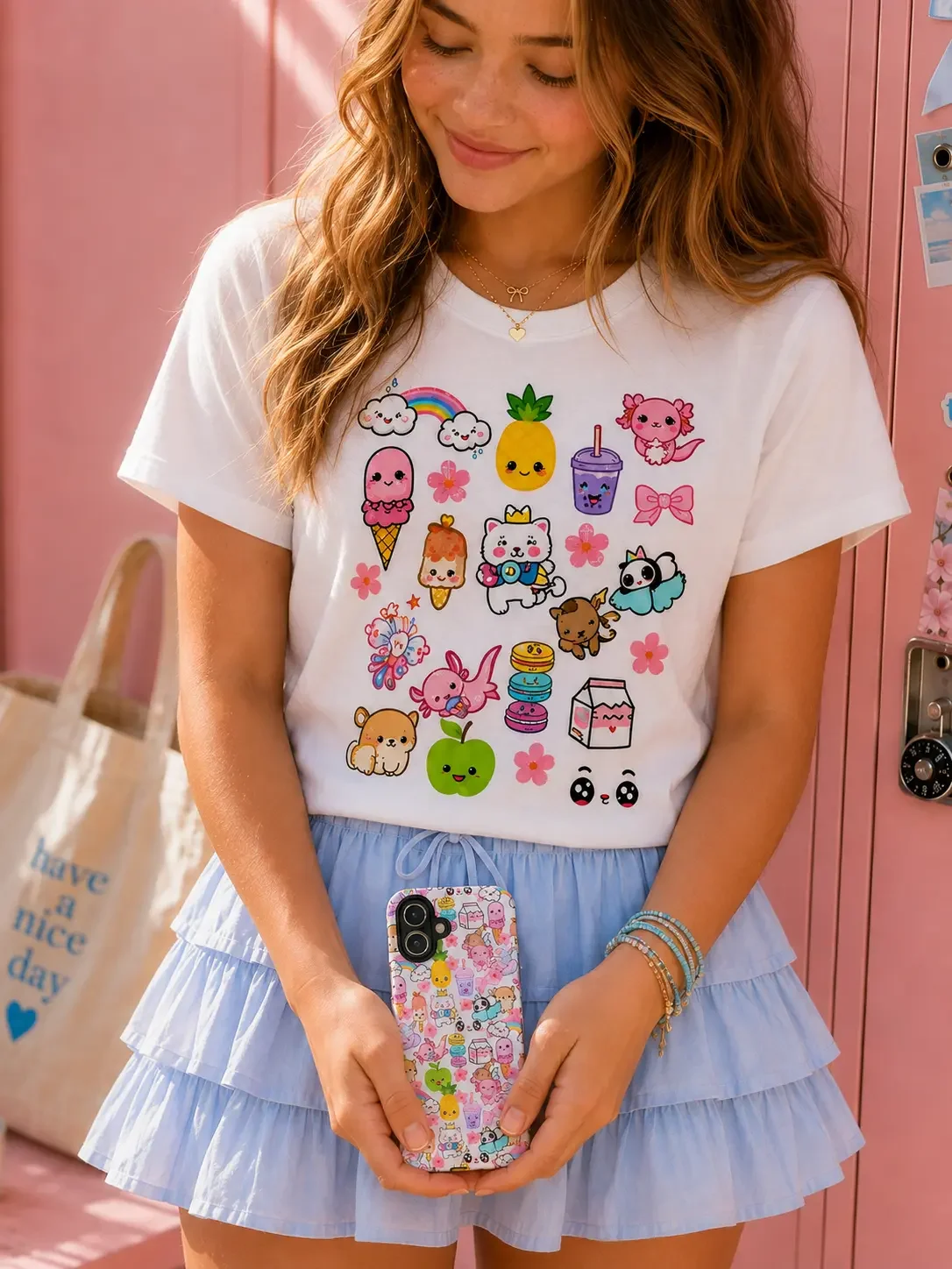kawaii-doodle-stickers-tee-blue-ruffle-skirt.webp