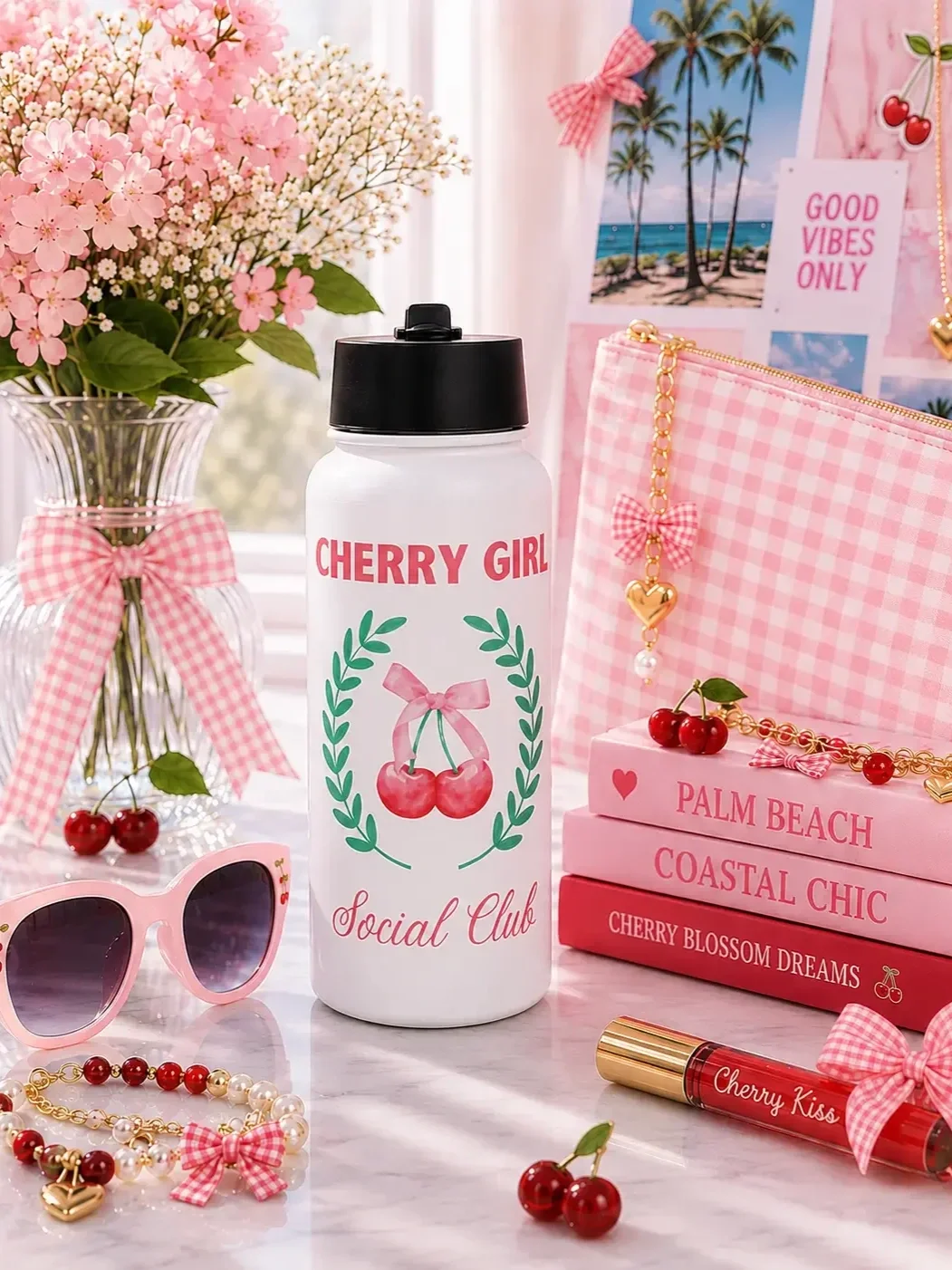 cherry-girl-social-club-water-bottle-desk-flatlay.webp