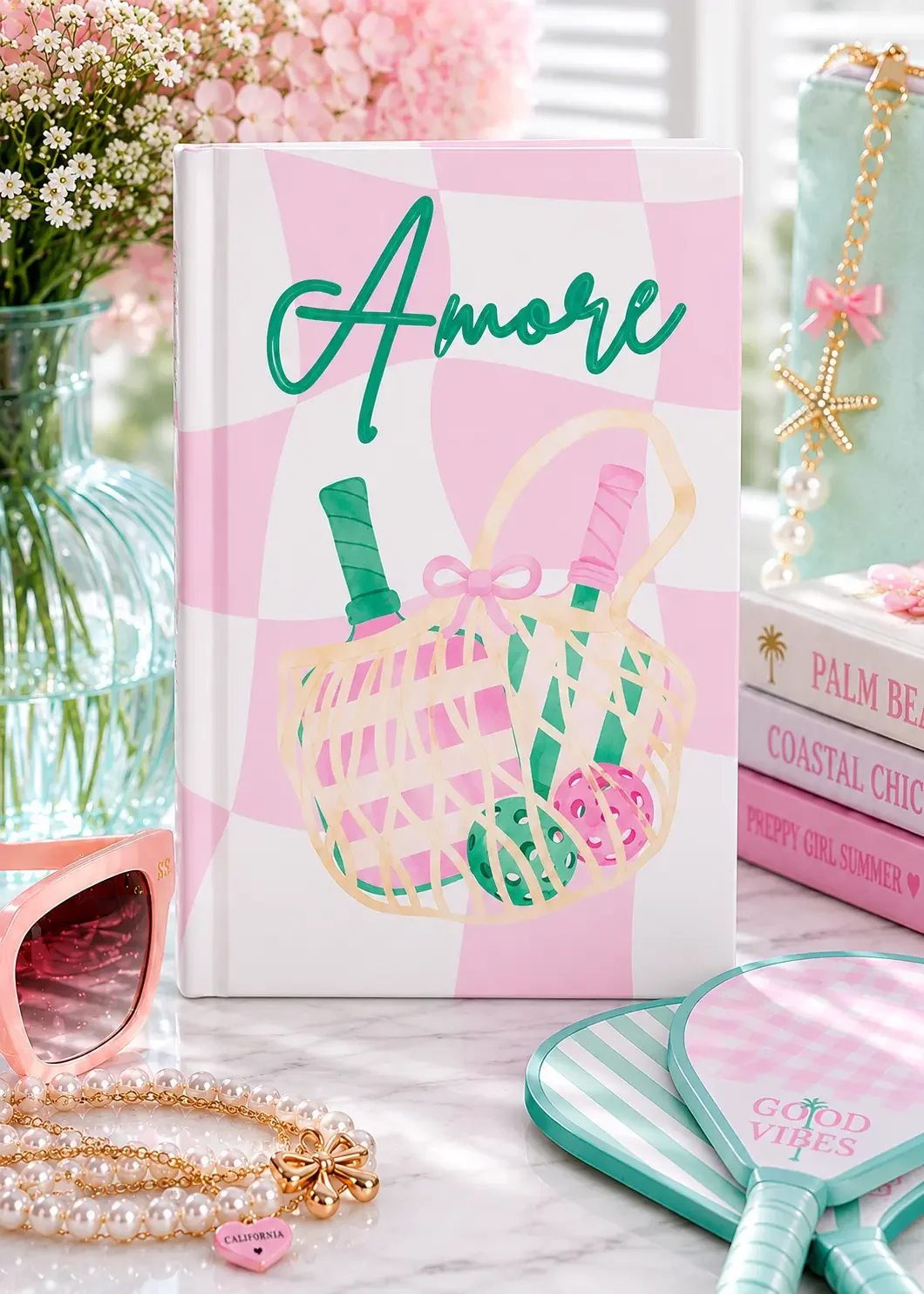 "Amore" Pink Preppy Pickleball Journal