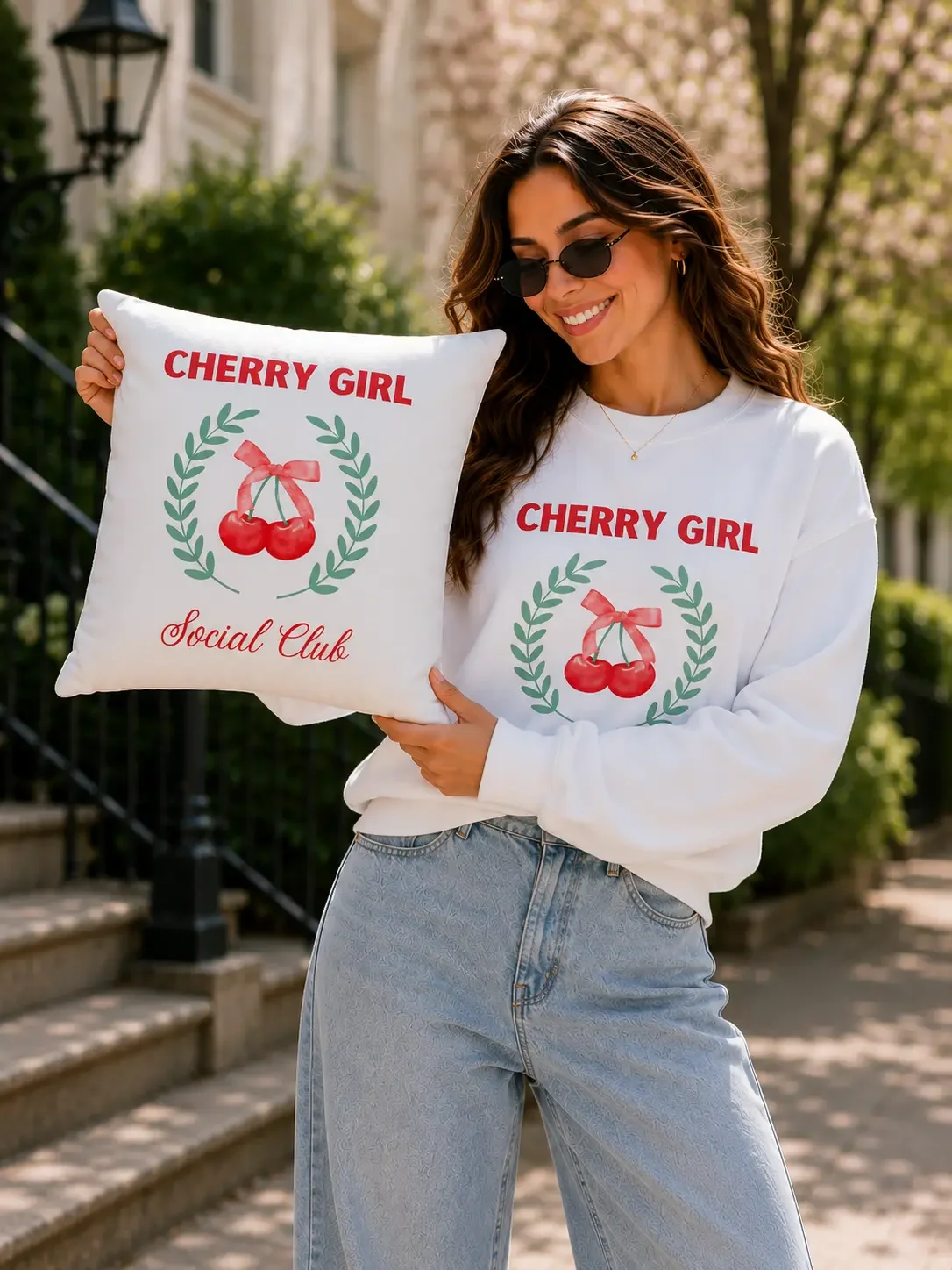 Cherry Girl Social Club Throw Pillow