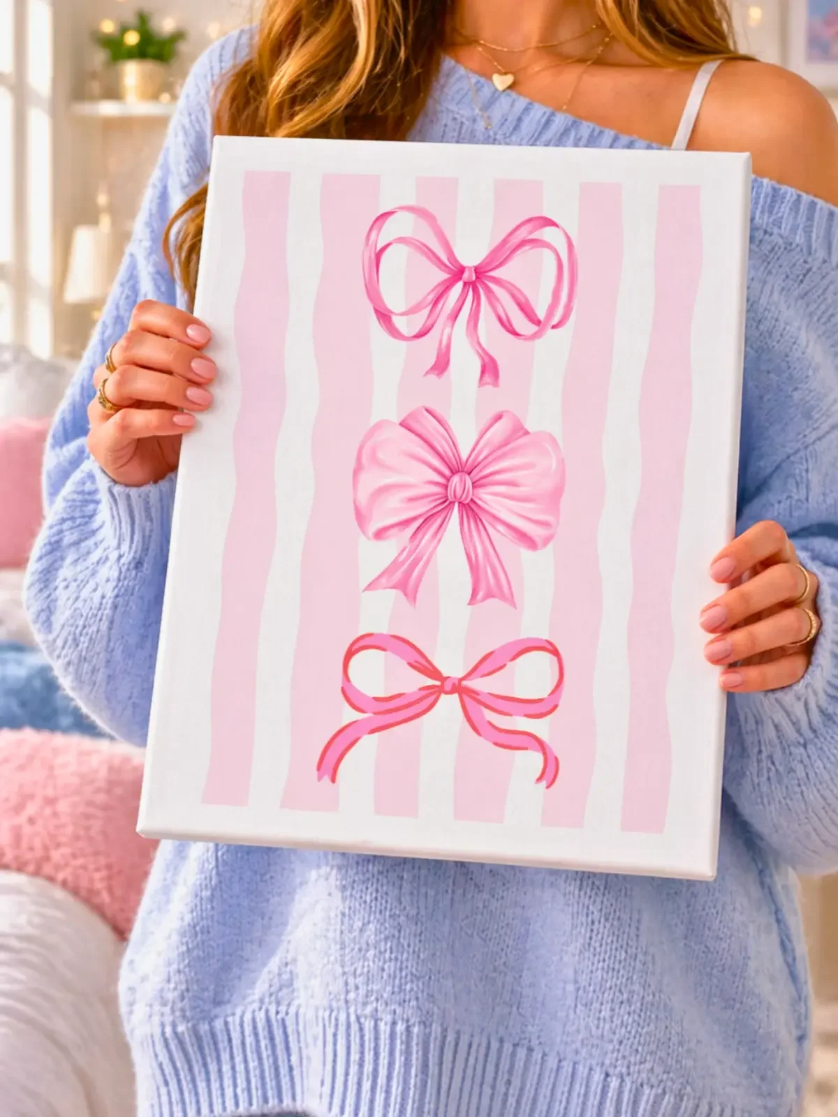 Pink Coquette Bows Canvas Art