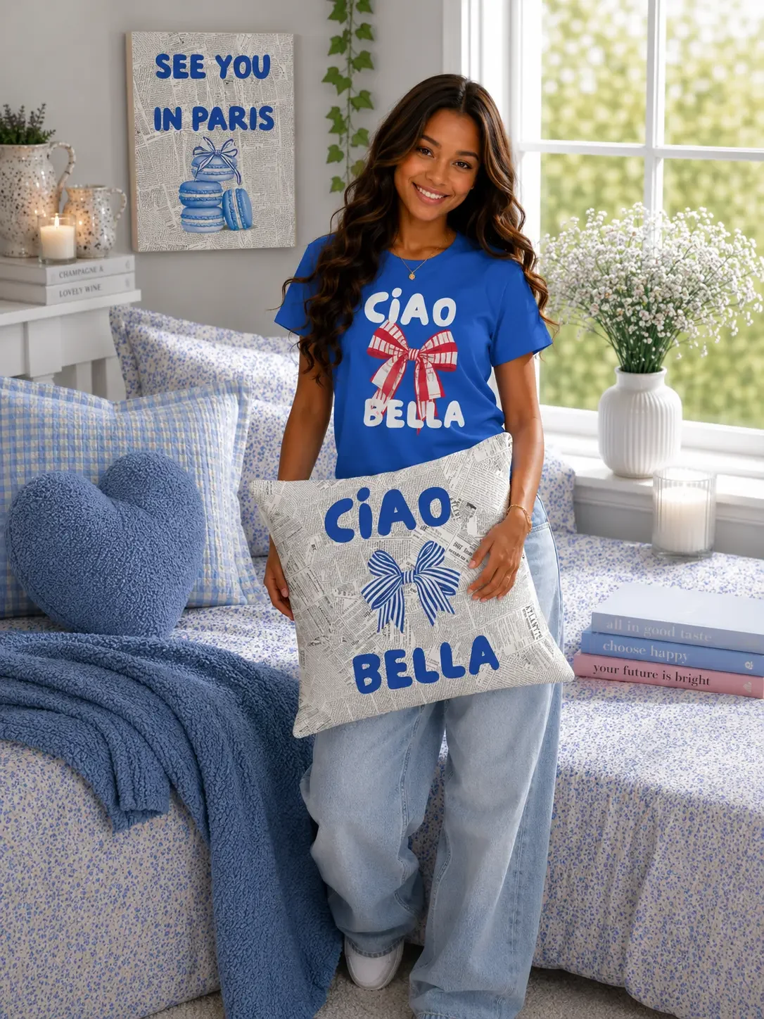 Ciao Bella Newspaper Print Throw Pillow