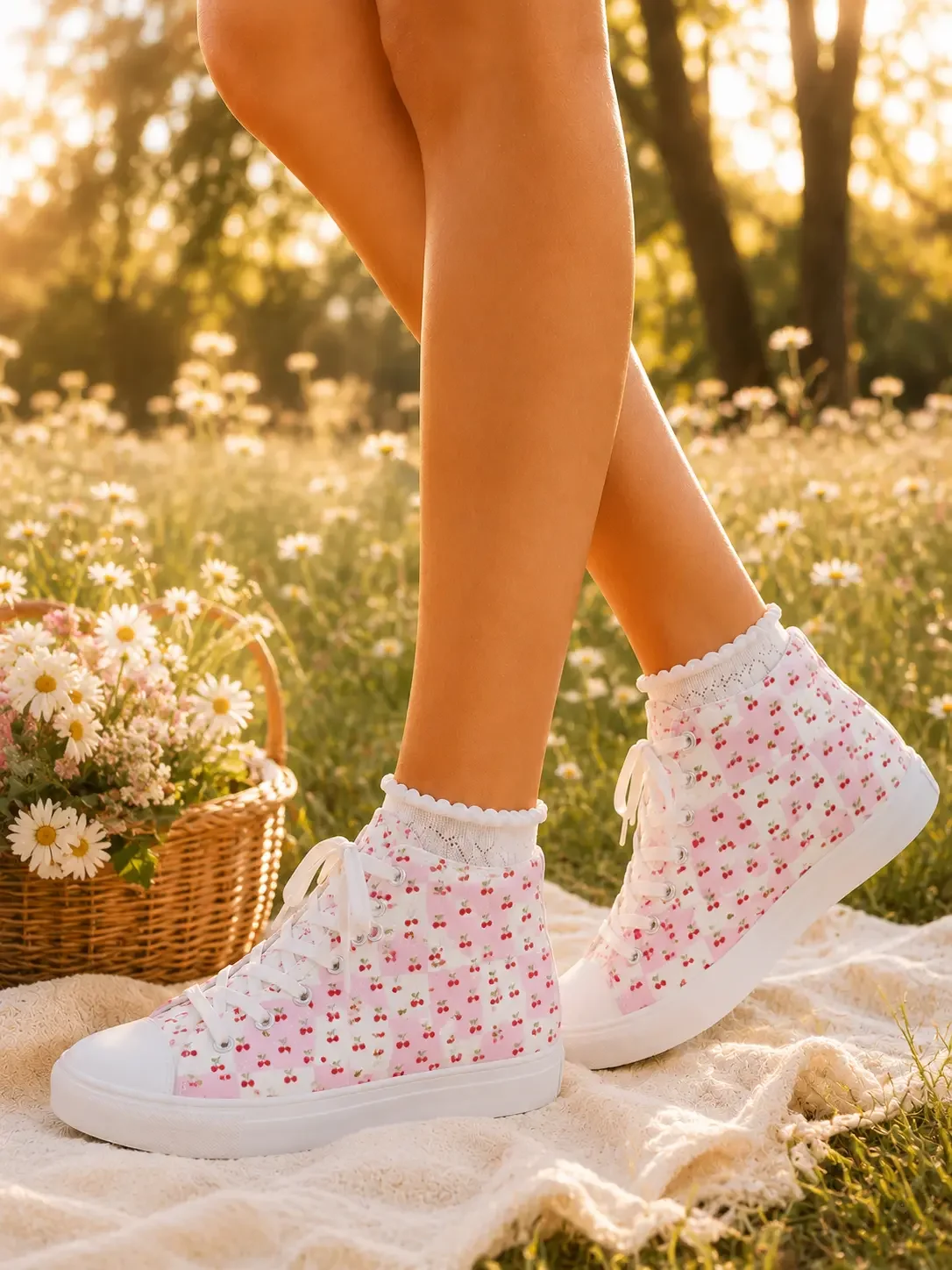 Pink Cherry Coquette High Top Sneakers