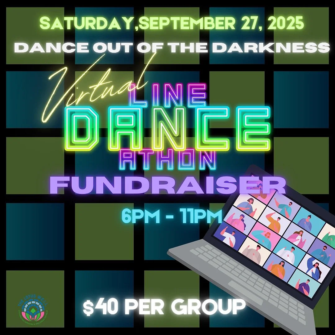 Get ready to Dance Out of the Darkness! 💃🏽🕺🏽
🌟
Join The Lotus W.E.L.L for our VIRTUAL Line Dance-a-thon Fundraiser in honor of Suicide Prevention Awareness Month
💃🏽
This isn&rsquo;t just any dance event &mdash; it&rsquo;s a movement with meani