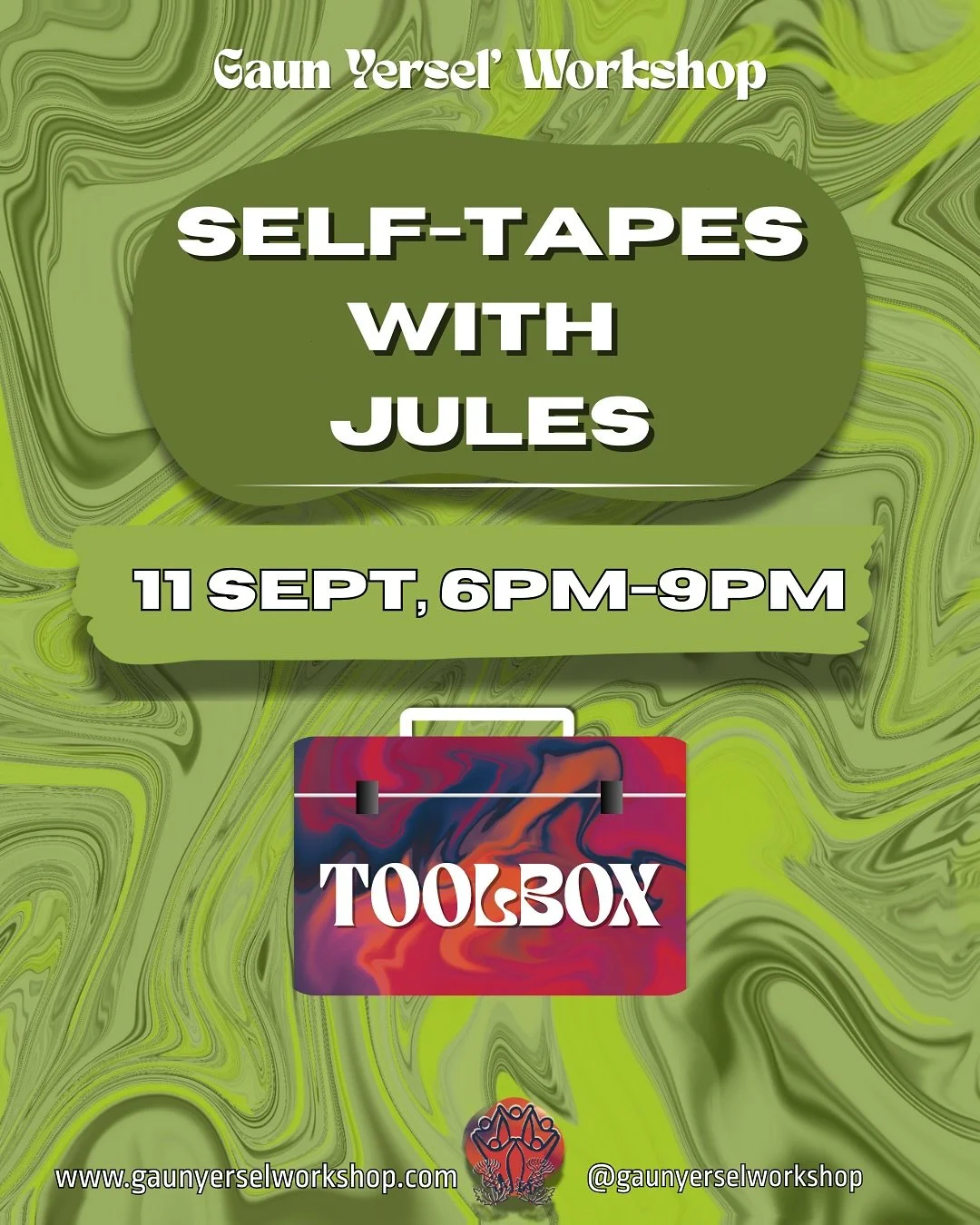 TOOLBOX 🧰🔧
SELF-TAPE WITH JULES 

Calling all self-tape haters - this one&rsquo;s for you!

In this workshop we will be exploring self-tapes in a playful form, and reminding ourselves of the joy &amp; freedom that can be found within the frame.

St