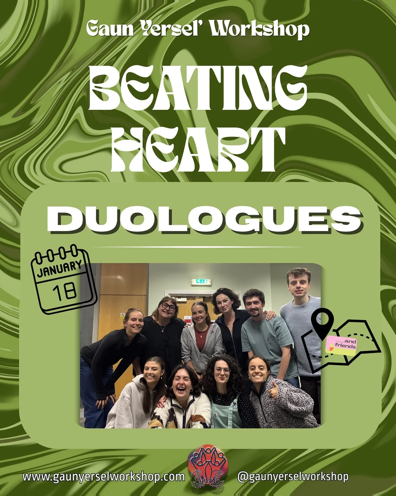 1st workshop of the season !!!!! 

And woweeeee what talented legends we had in!! 

Beating Heart | Duologues. 18.09.25 

#GaunYerselWorkshop
#Community #Craft #Curiosity