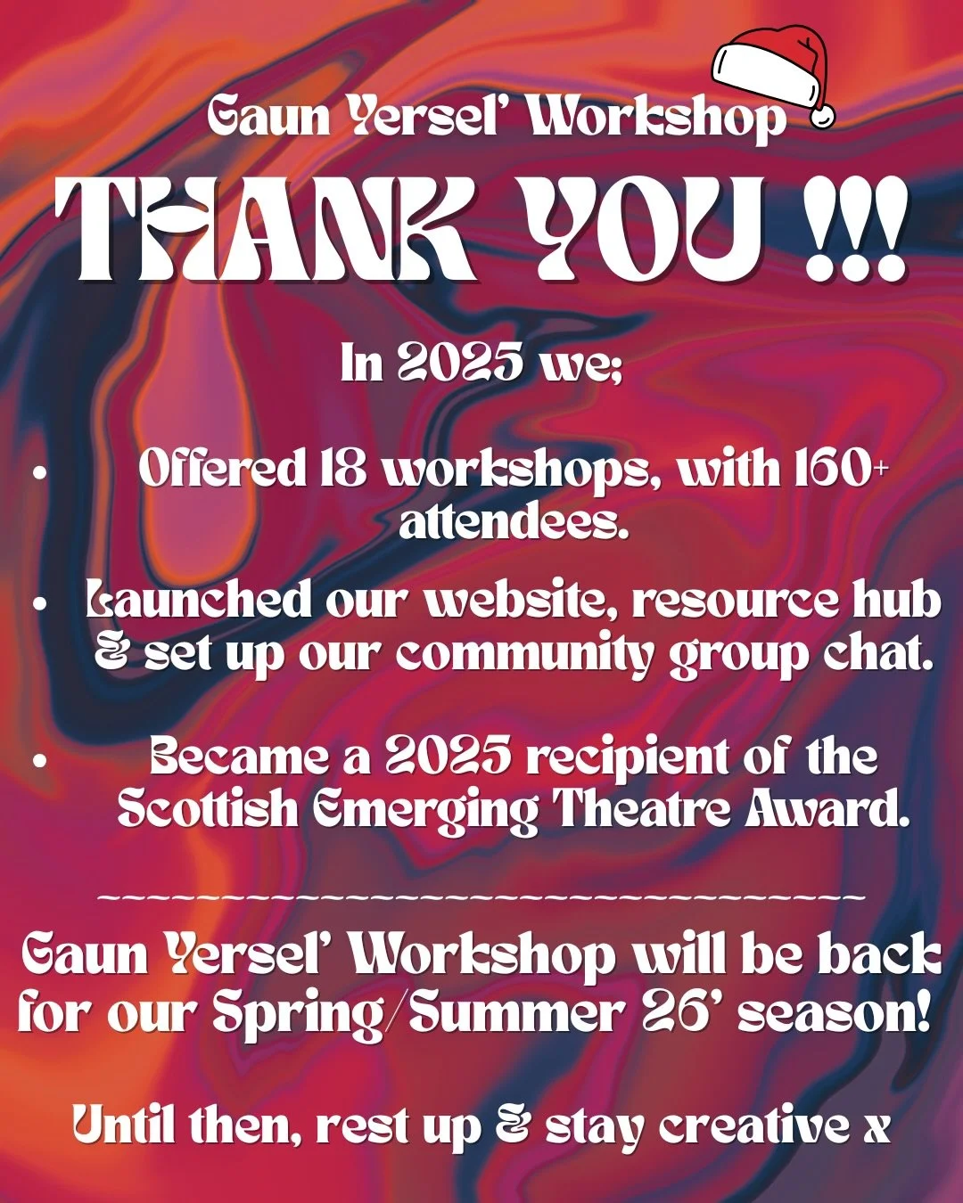 2025 GAUN YERSEL&rsquo; WORKSHOPS OVER &amp; OUT !!!💫🫀✨

We did it Joe and what a year it&rsquo;s been!! 

In 2025 Gaun Yersel: 

🌟 Became officially a Community Interested Company. 

🌟 Launched our website, our Resource Hub &amp; our Community C