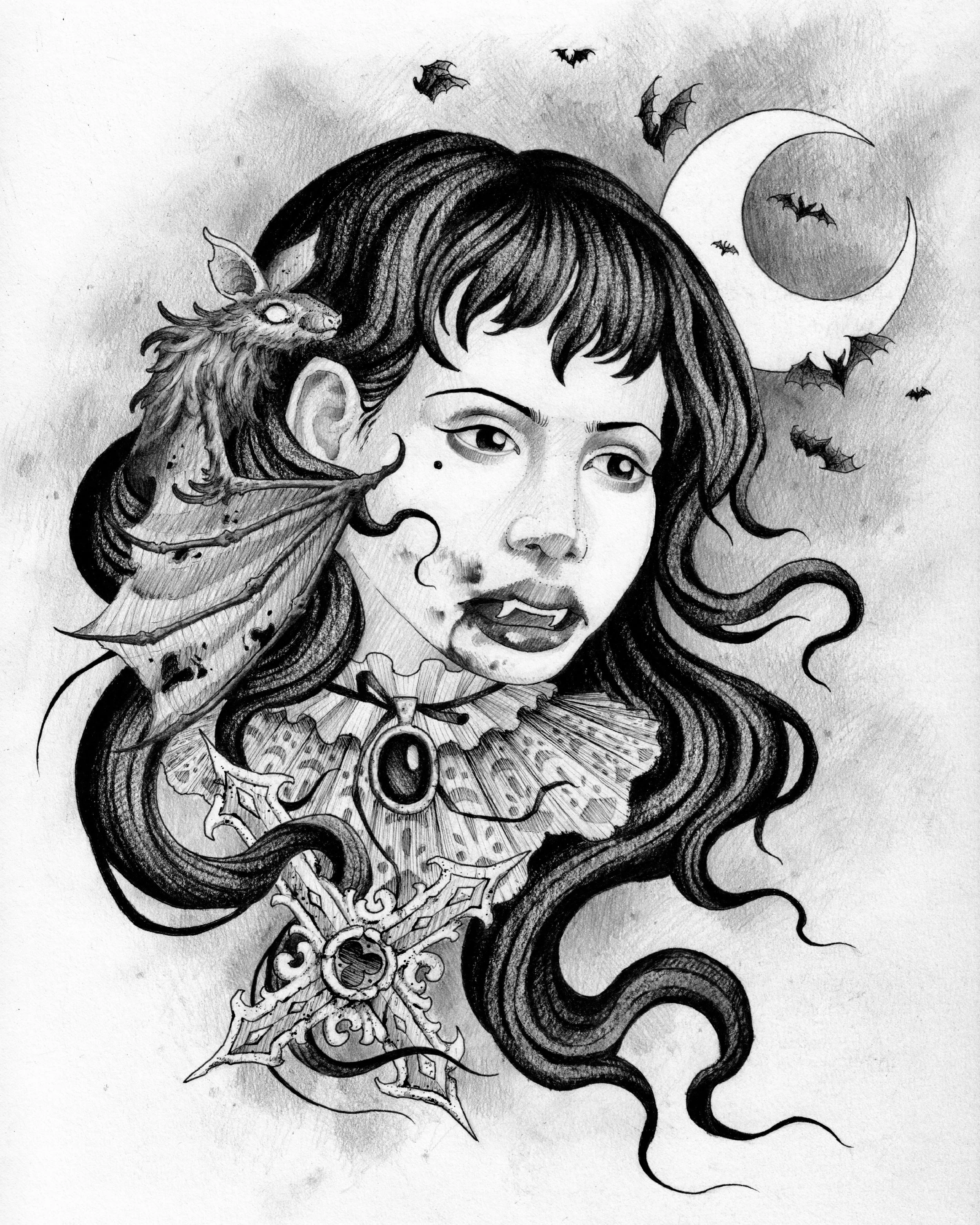 Vamp lady I did, love how the hair turned out on this. I&rsquo;d love to put it on some skin, Dm me if interested! 
.
.
.
.
.
.
#tattoo #iowatattoo #blackwork #darkart #darkfantasy
