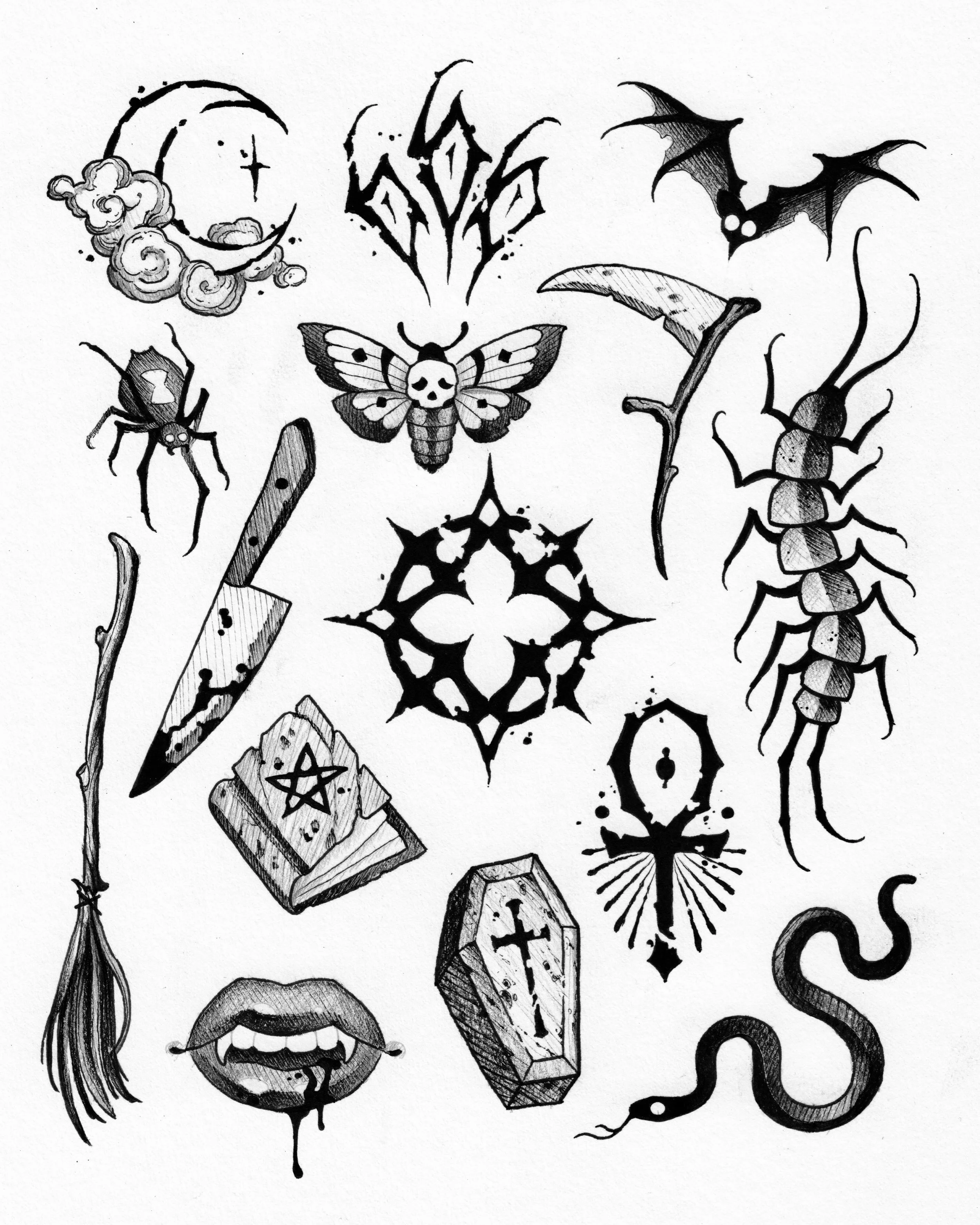 3rd and final Halloween flash sheet! All designs will be available on October 23rd at a flat rate. Happy Spooktober and I hope to see y&rsquo;all there!!
.
.
.
.
.
.
.
.
#tattoo #blackwork #tattooflash #spookyseason #iowatattoo