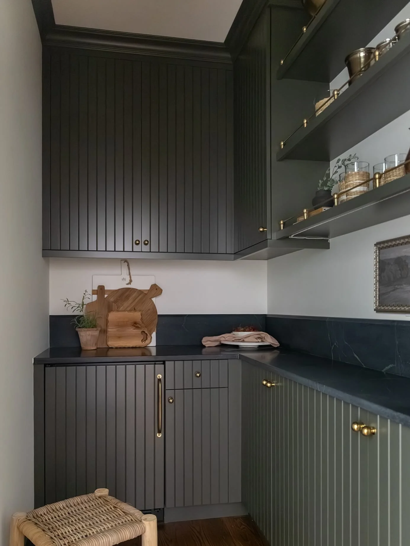 Storage in the front. Party in the back. This moody pantry was designed to hold all of our clients food and baking supplies but also doubles as a sleek bar for hosting. Well thought out design is never trendy, always timeless. 📸 @jennagalletti 
	&bu