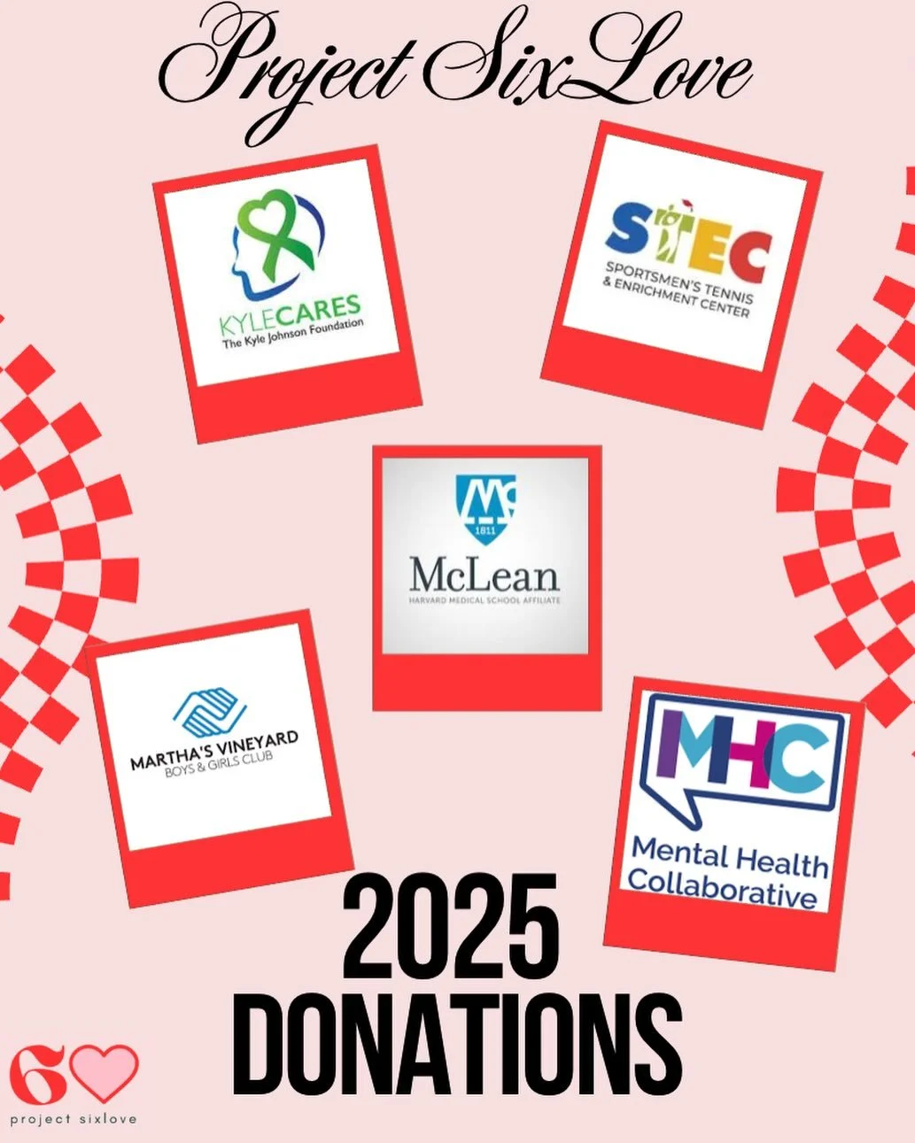 Thanks to our generous donors, Project SixLove was able to donate $80,000 to incredible organizations supporting mental health, youth enrichment, and community well-being this past year!

We are endlessly grateful for this community and the ability t