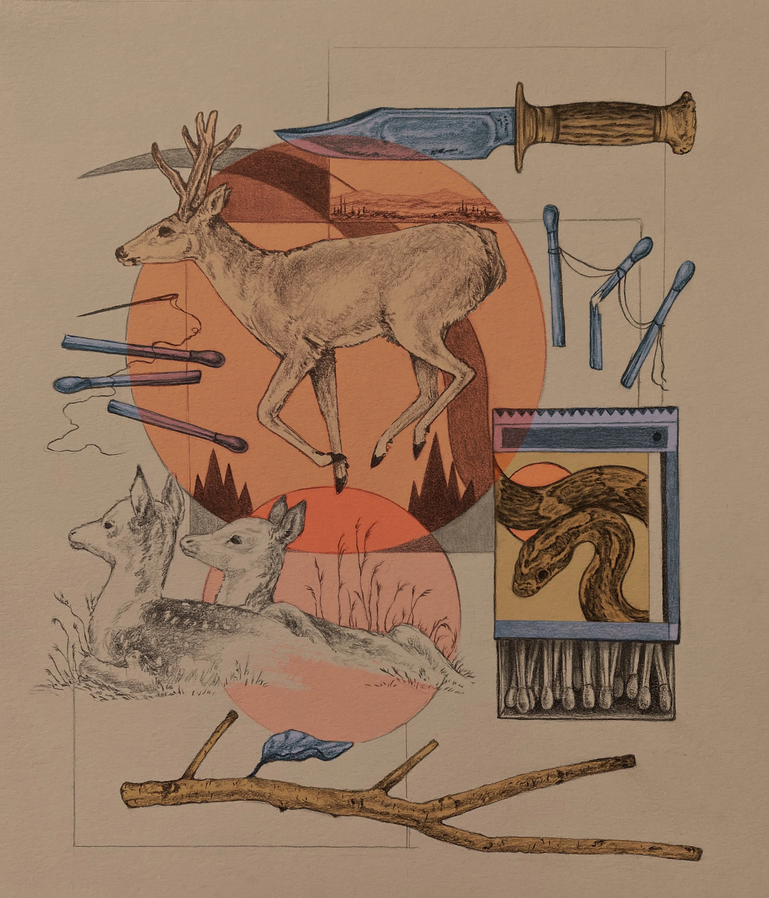 Untitled (Digitally Colored), Graphite on Paper, 10 x 12 inches