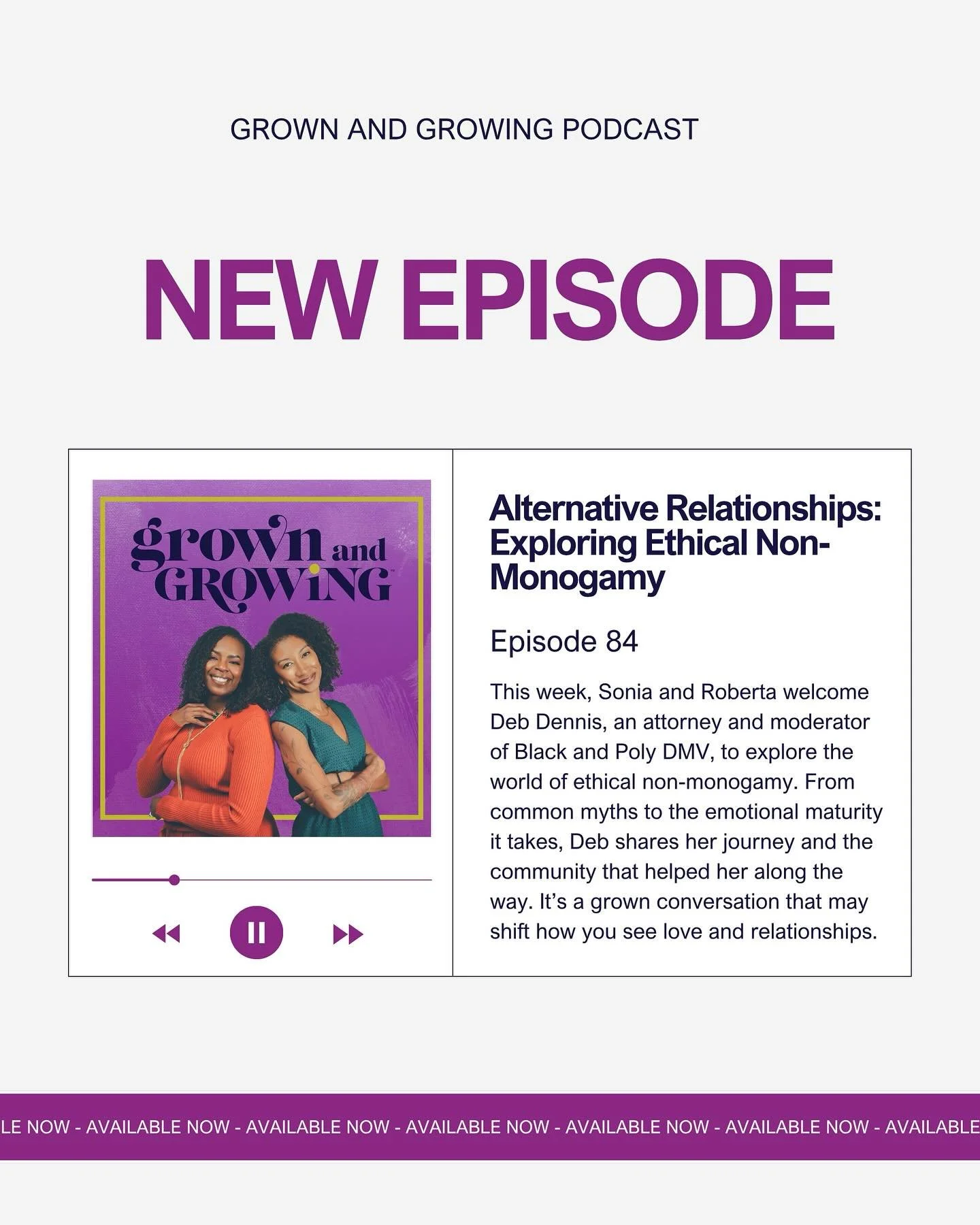 🚨 NEW EPISODE ALERT 🚨 

This week, we&rsquo;re having&nbsp;grown conversation about&nbsp;polyamory&mdash;aka ethical non-monogamy.

Our guest, Deb Dennis (attorney and BlackAndPoly DMV moderator), breaks down open relationships&mdash;from the emoti