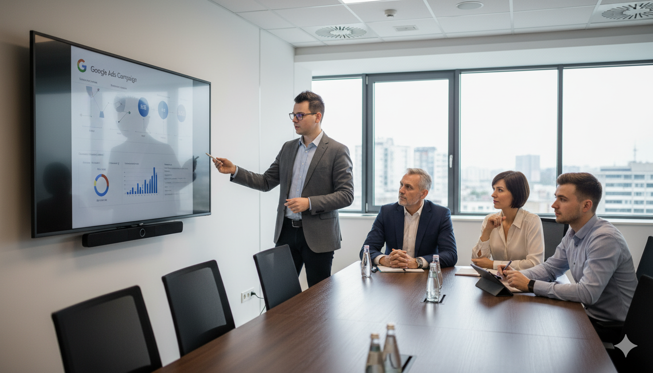 A representation of Agilita Digital delivering marketing consultancy services.