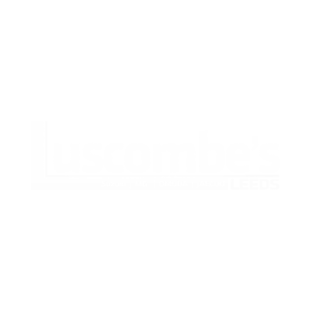Logo for Luscombe's with stylized text and location details in Leeds.