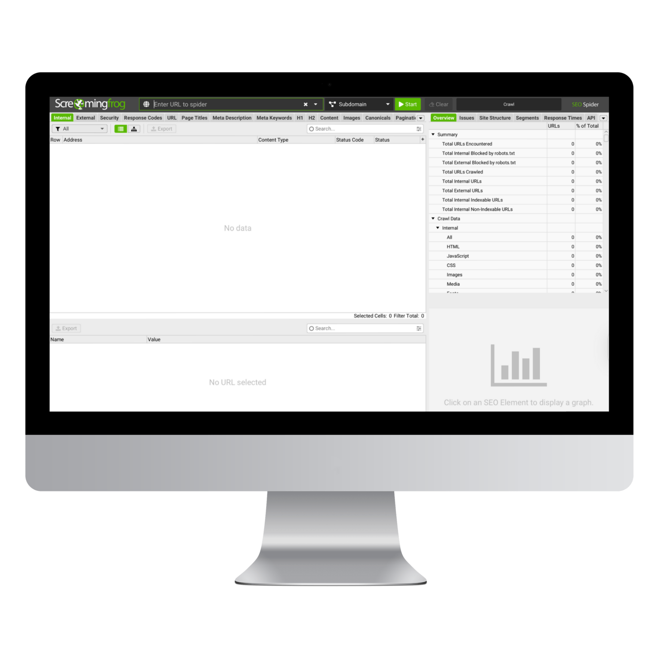 Computer screen displaying the Screaming Frog SEO Spider software interface.