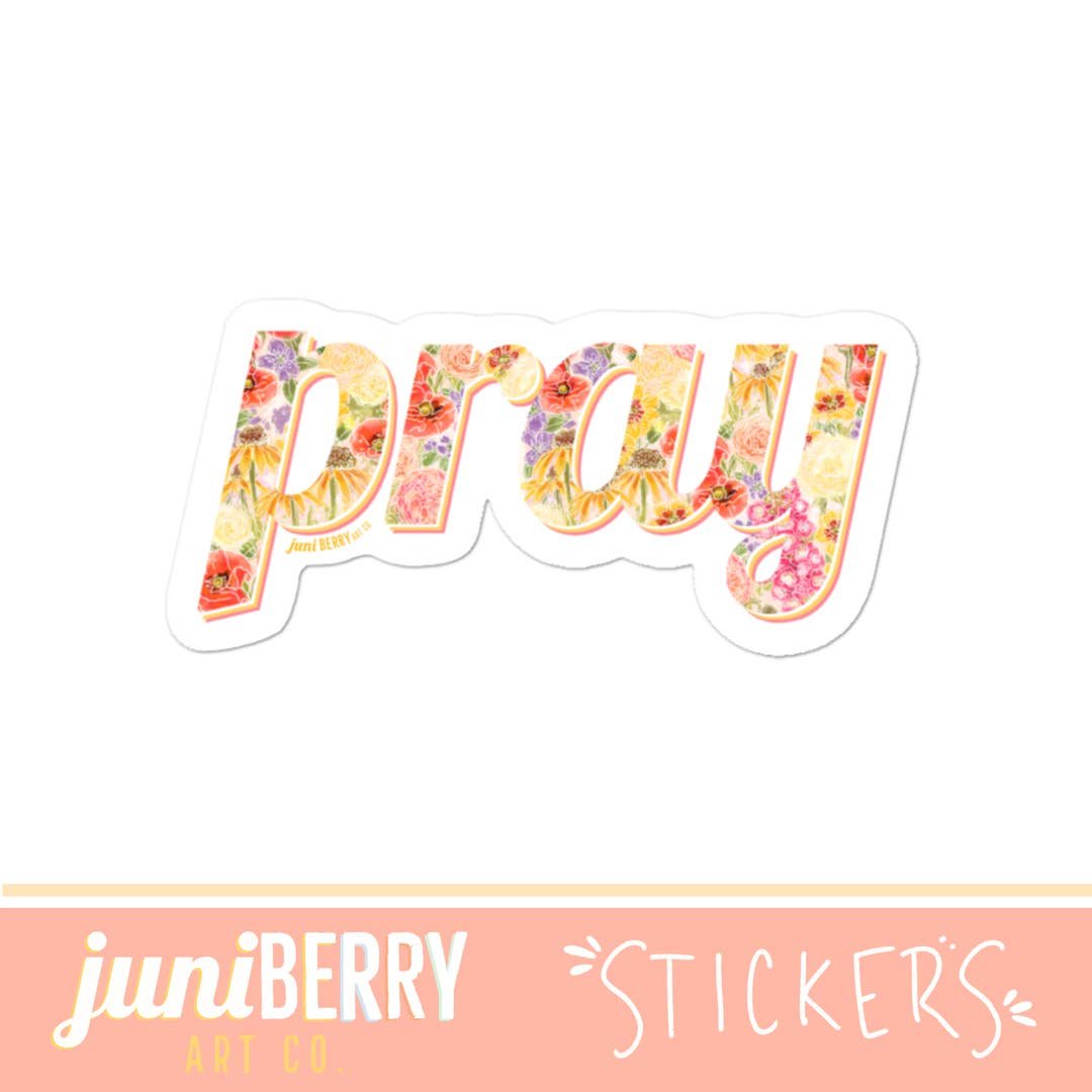 "Pray" floral vinyl sticker
