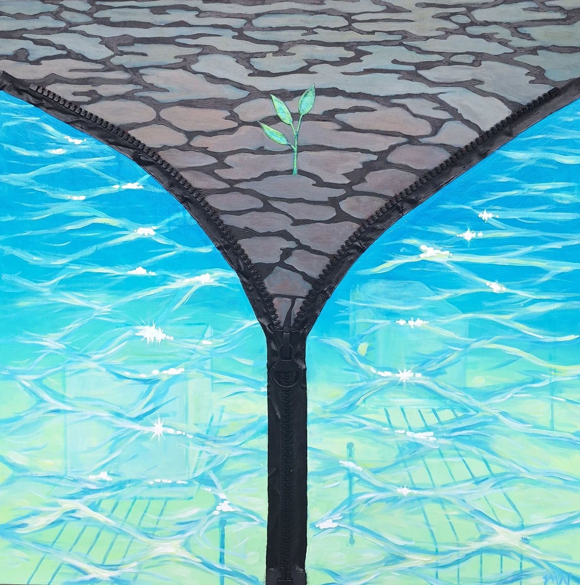 THE PRICE OF PROGRESS, 30" x 30" (Mixed media on wood panel)