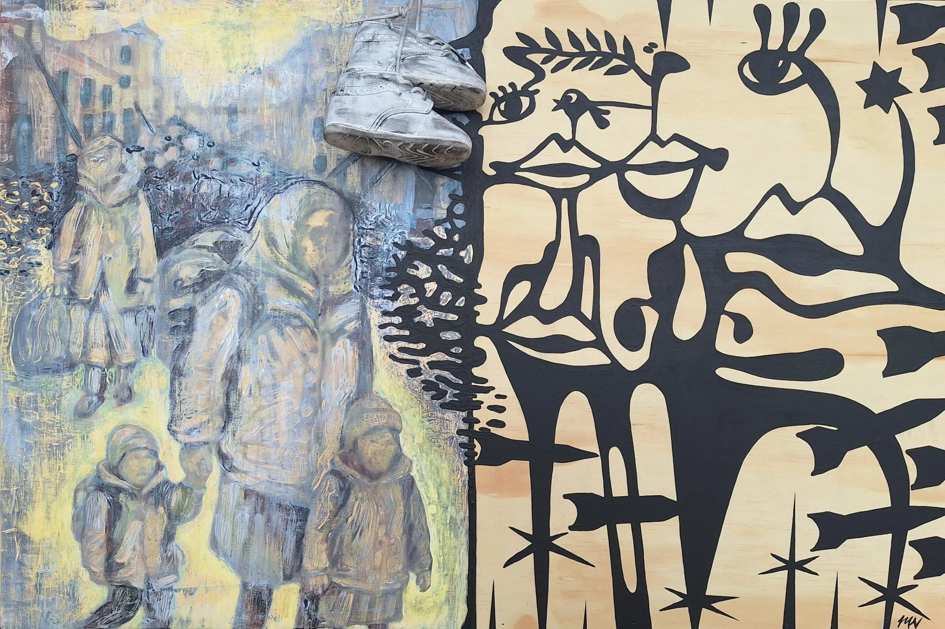 PEACTALKS NARRATIVE, 23.85" x 35.75" (Mixed media on wood panel)