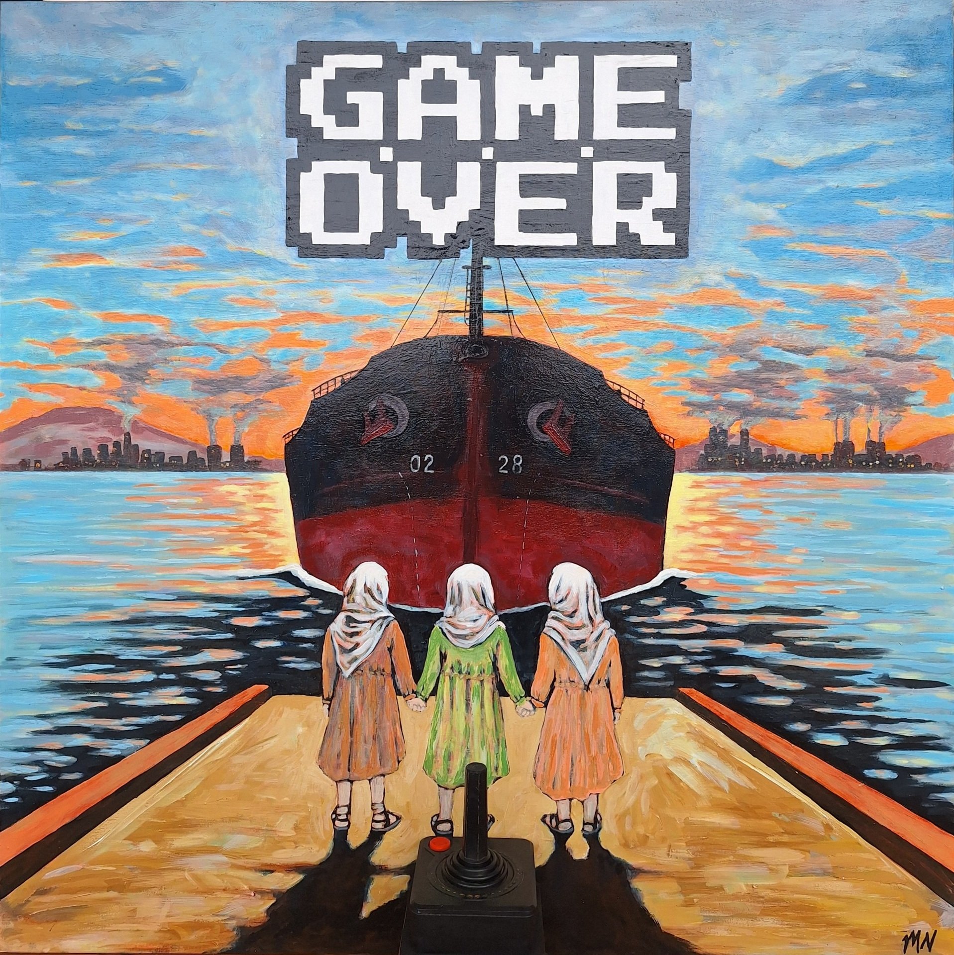 NO WINNERS, 30" x 30" (Mixed media on wood panel)