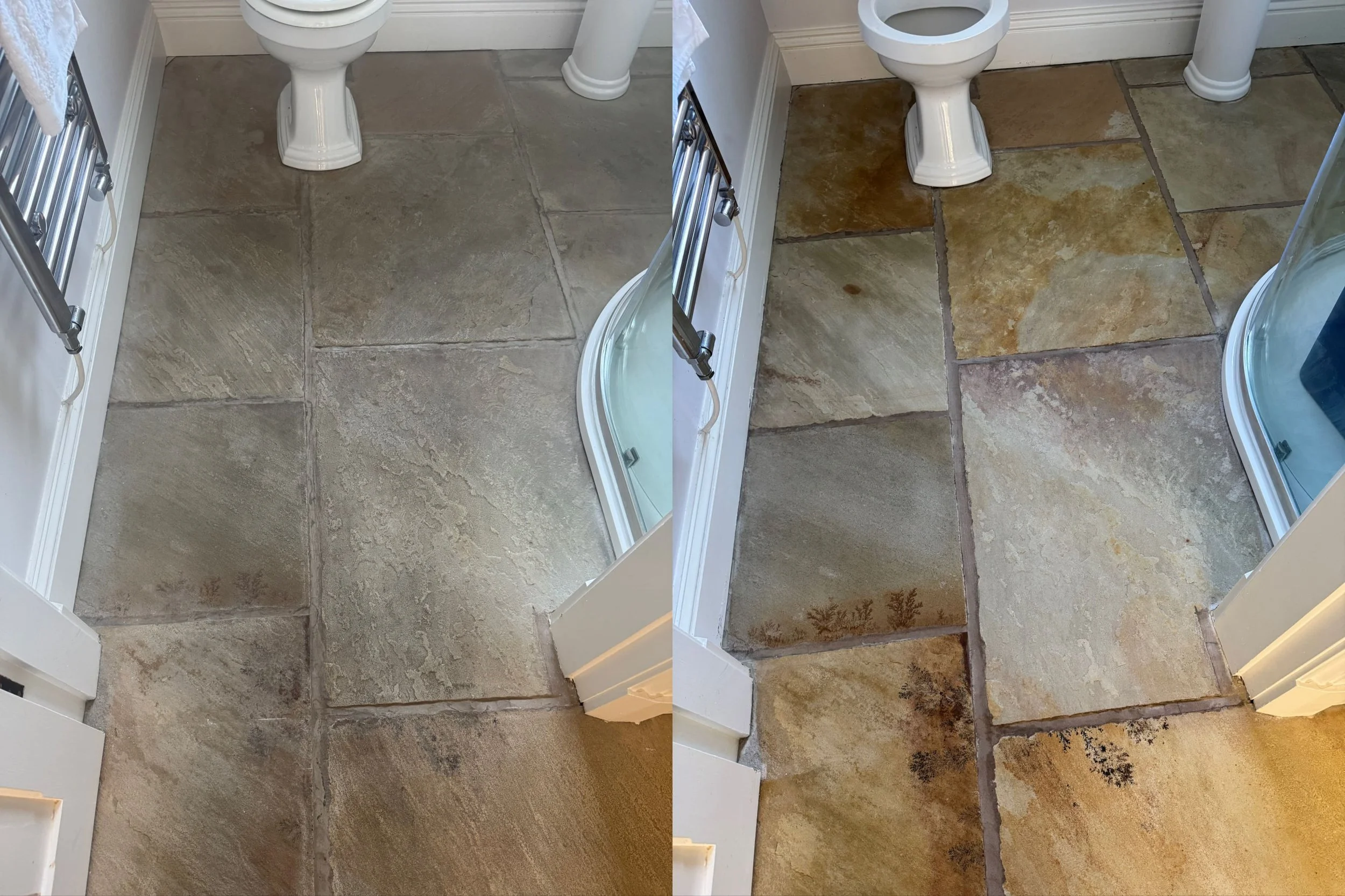 Professional Flagstone tile cleaning and restoration before and after