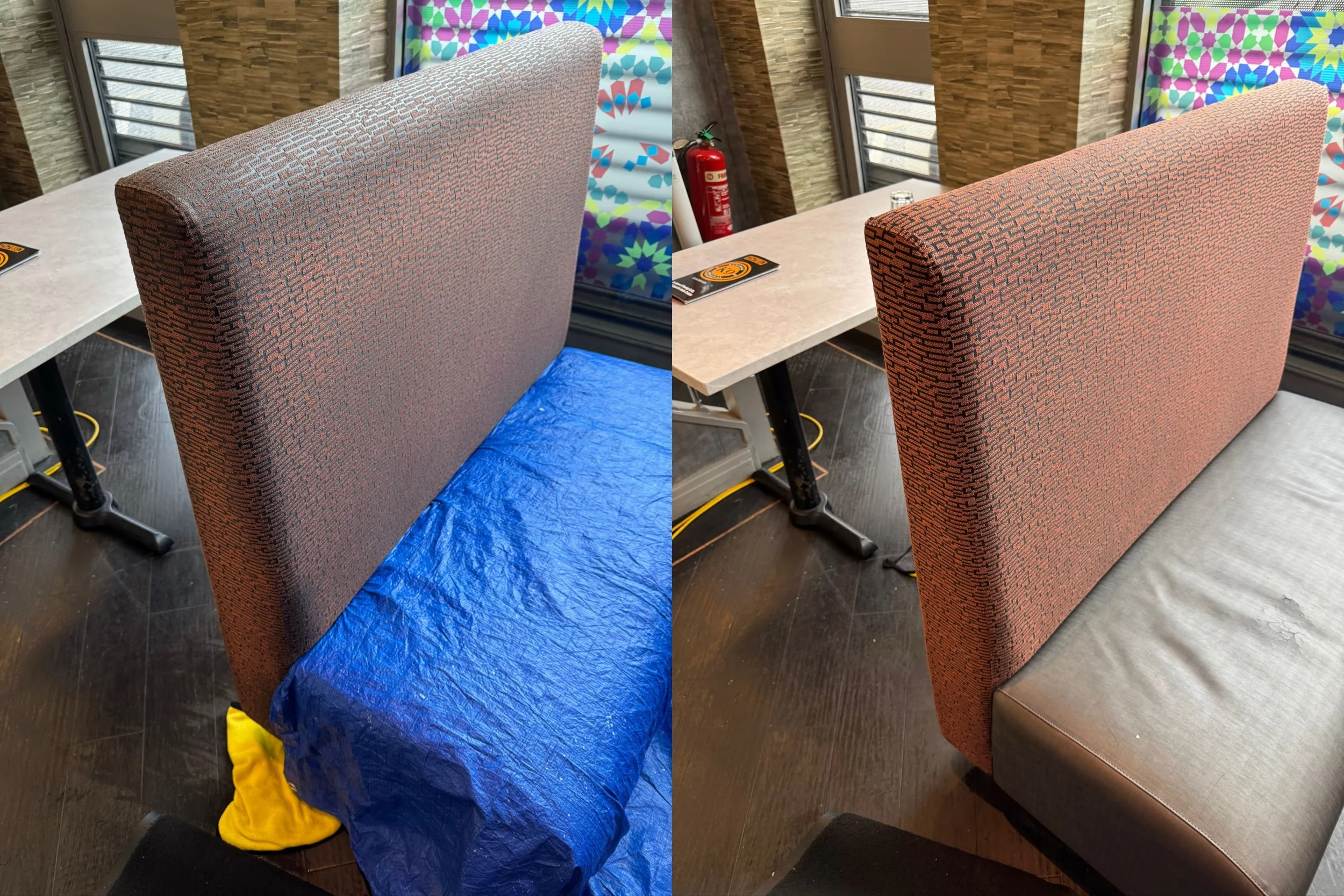 Heavily stained sofa restored with specialist upholstery cleaning Preston