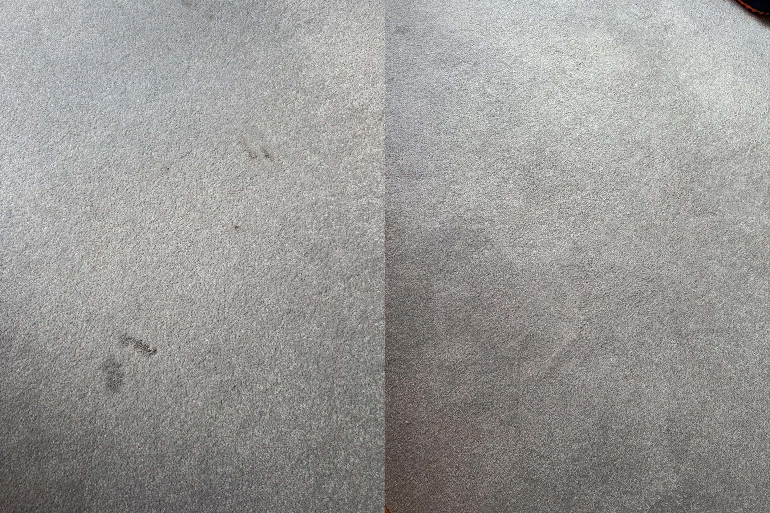 Seamless before and after of melted fibres carpet repair in Bolton