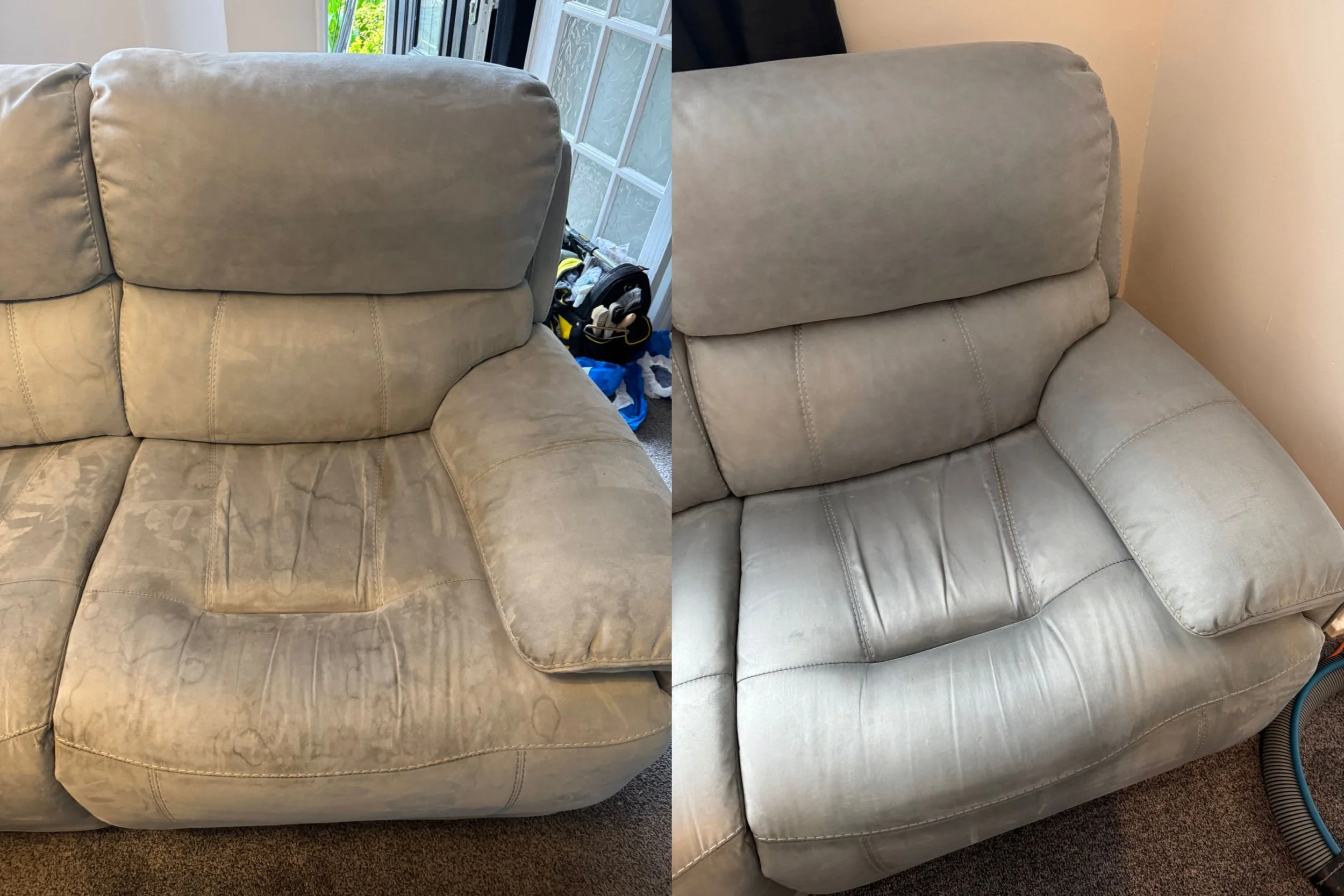 Before and after results of professional upholstery cleaning in Preston