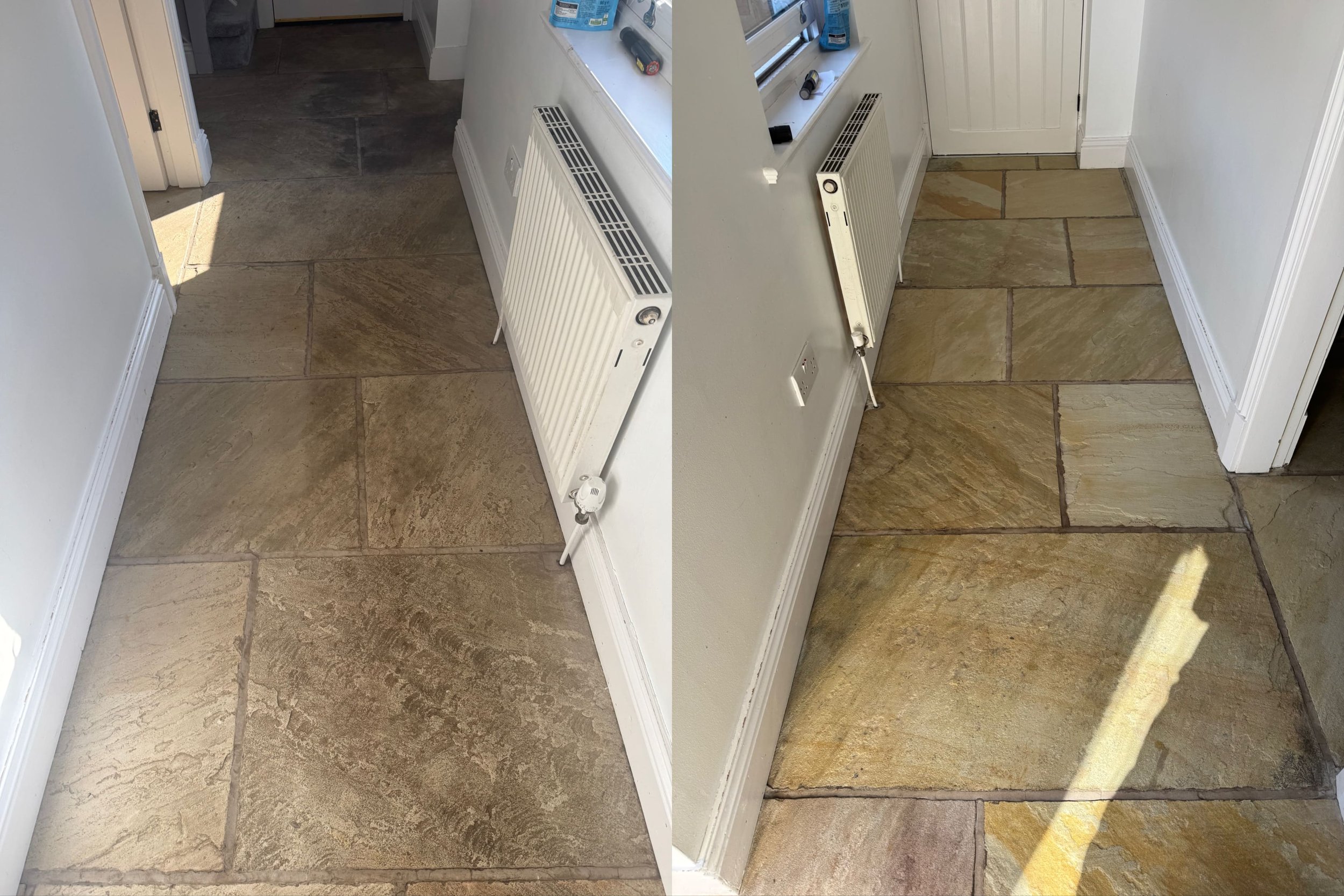 Natural flagstone restoration in Blackpool home, reviving vibrancy