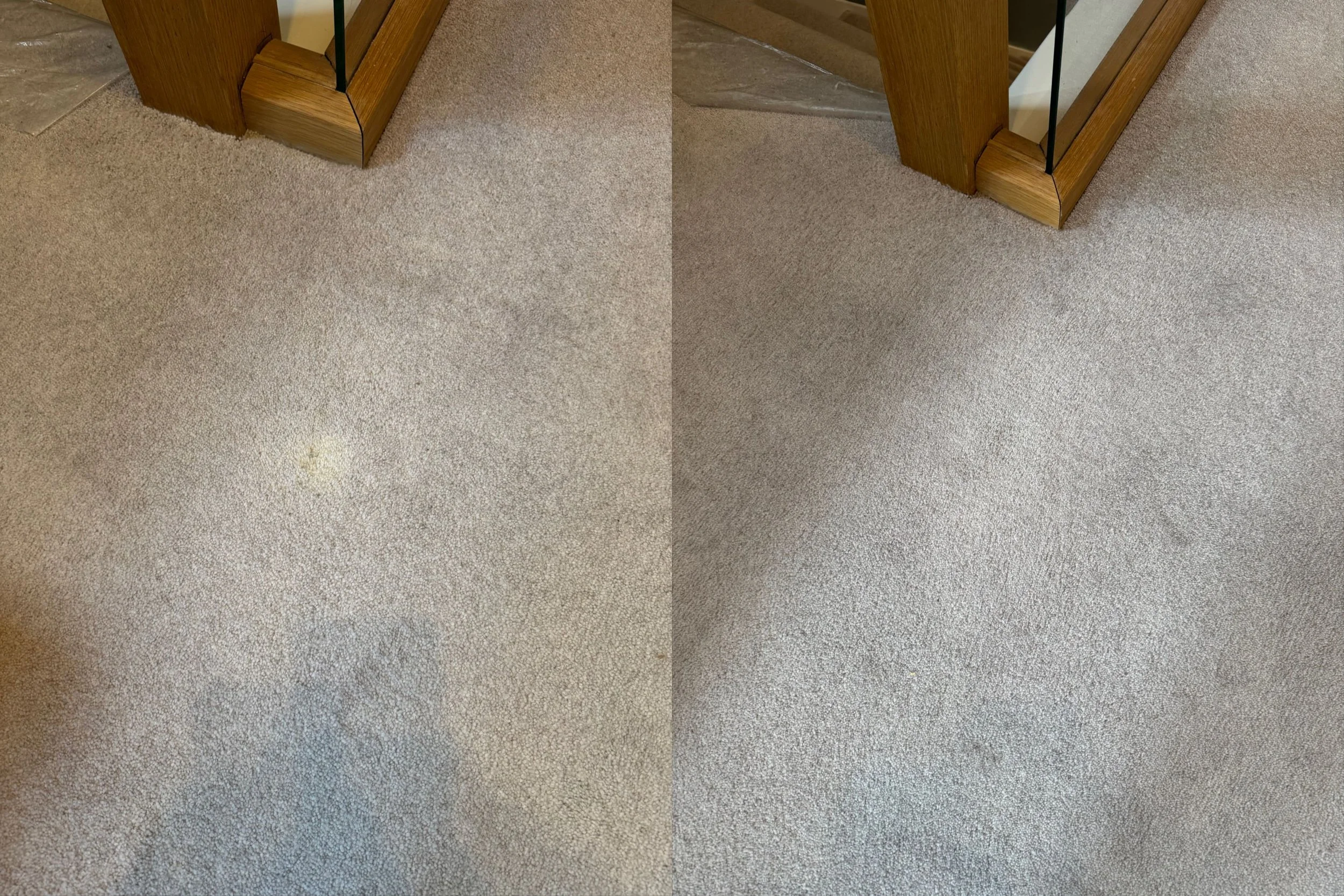 Carpet colour repair after bleach damage using expert carpet dyeing techniques in Bolton.