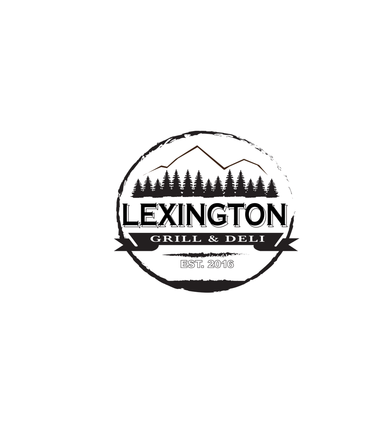 Logo for Canyon Grill & Deli with mountain, pine trees, and the establishment year 2016