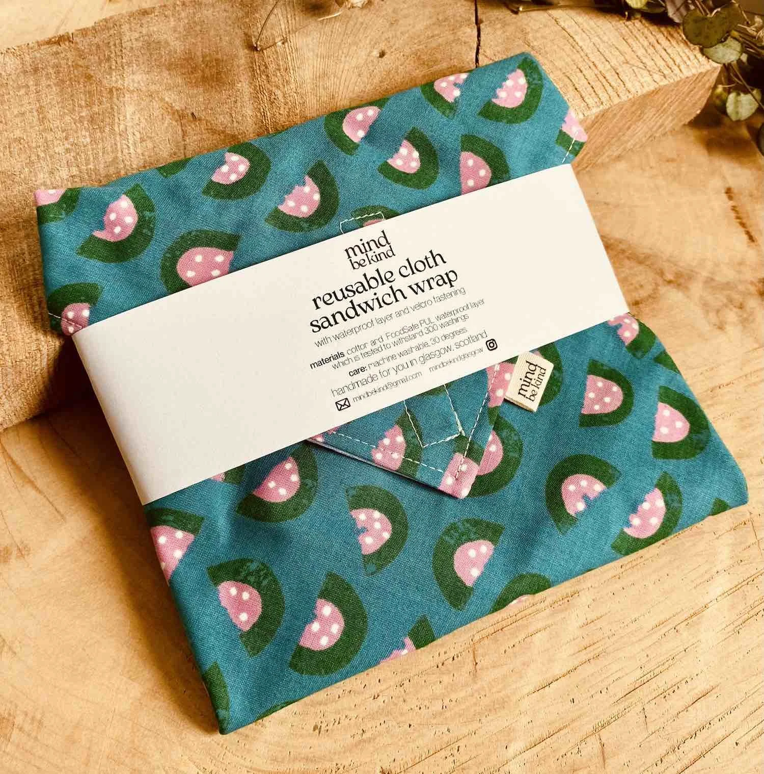 washable cloth sandwich wrap - watermelon