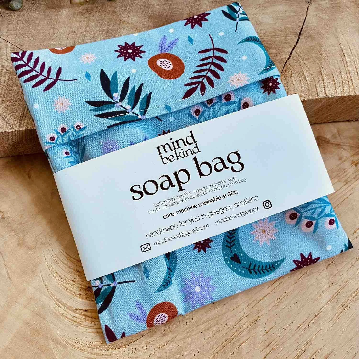soap bag - fold over pouch for soap and cosmetics, with waterproof lining