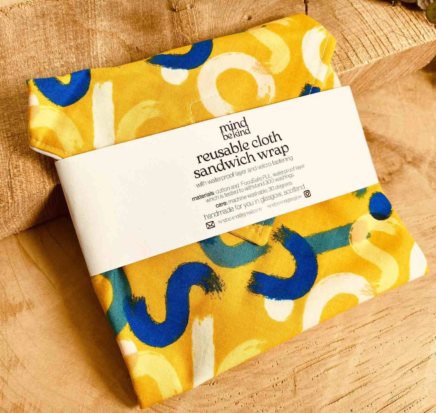 washable cloth sandwich wrap - paintbrush yellow