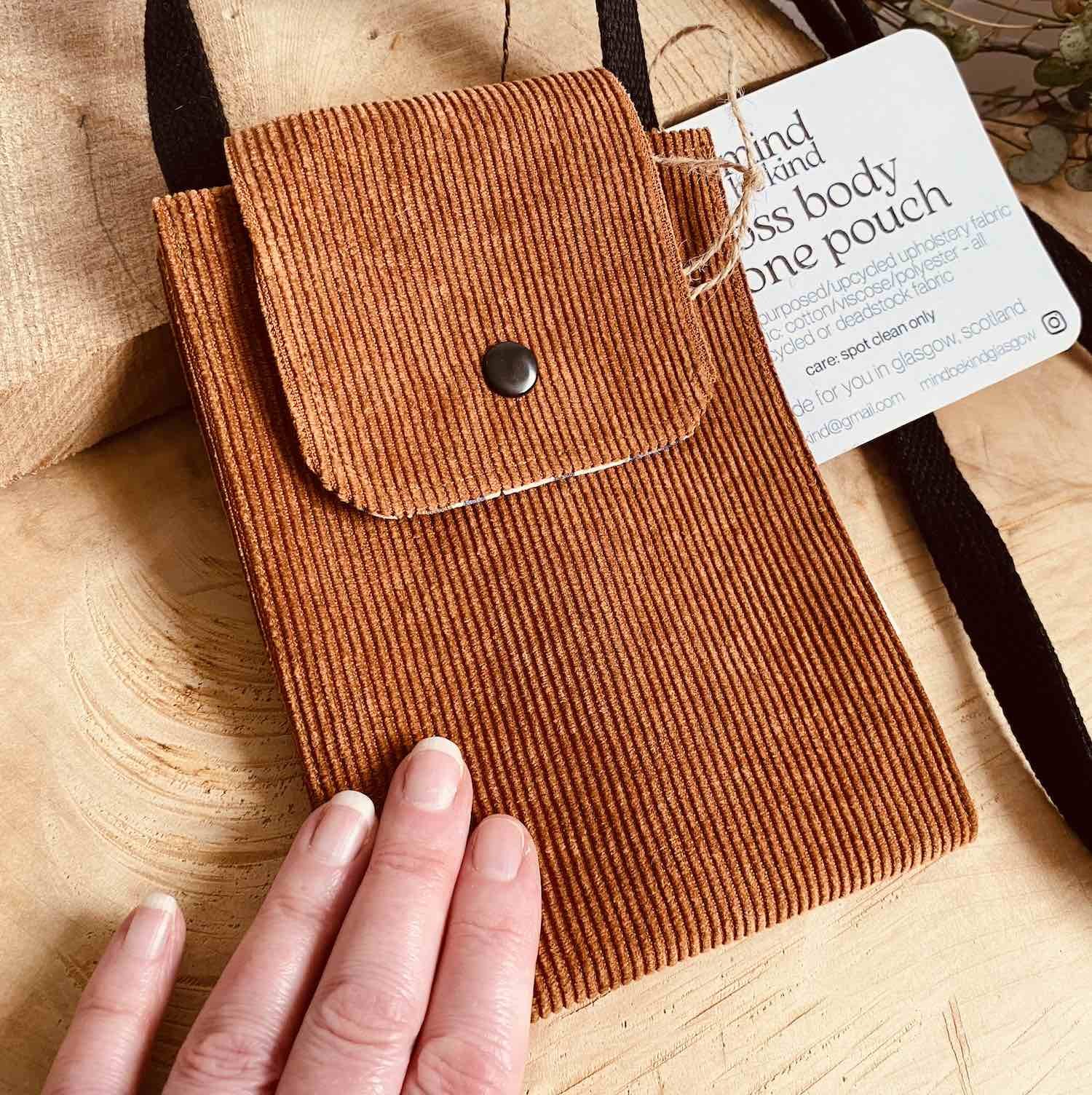 cross body phone pouch - upcycled fabrics