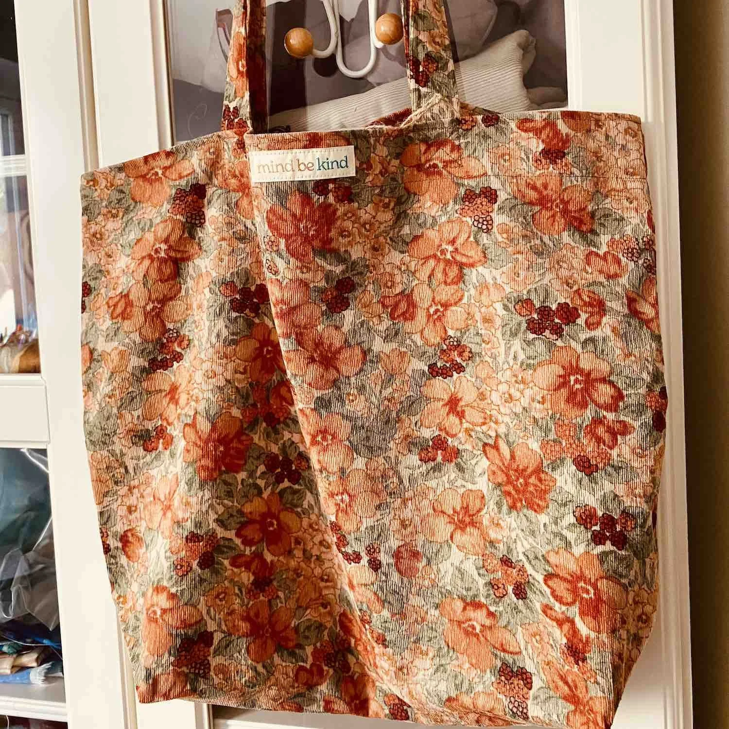 upcycled lined tote bag