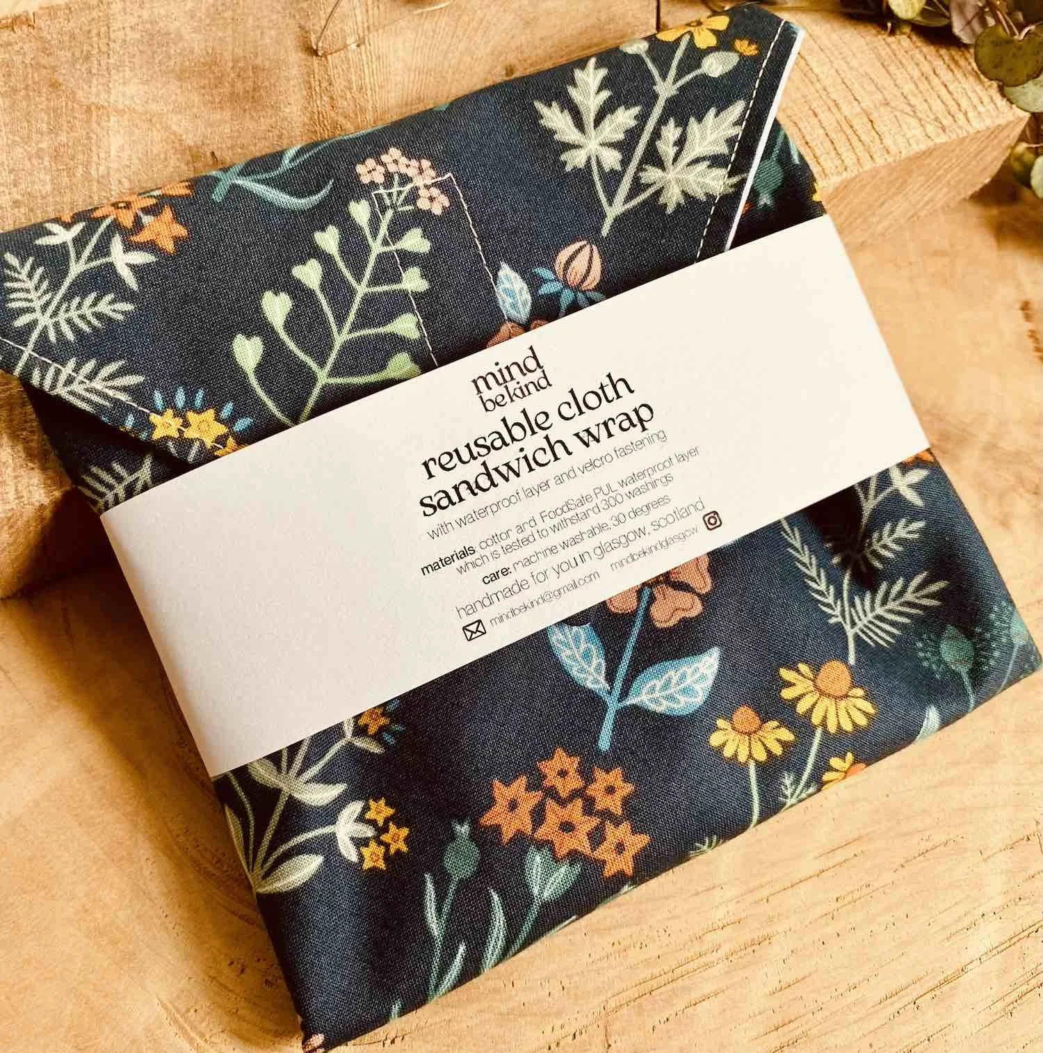 washable cloth sandwich wrap - majolica blue