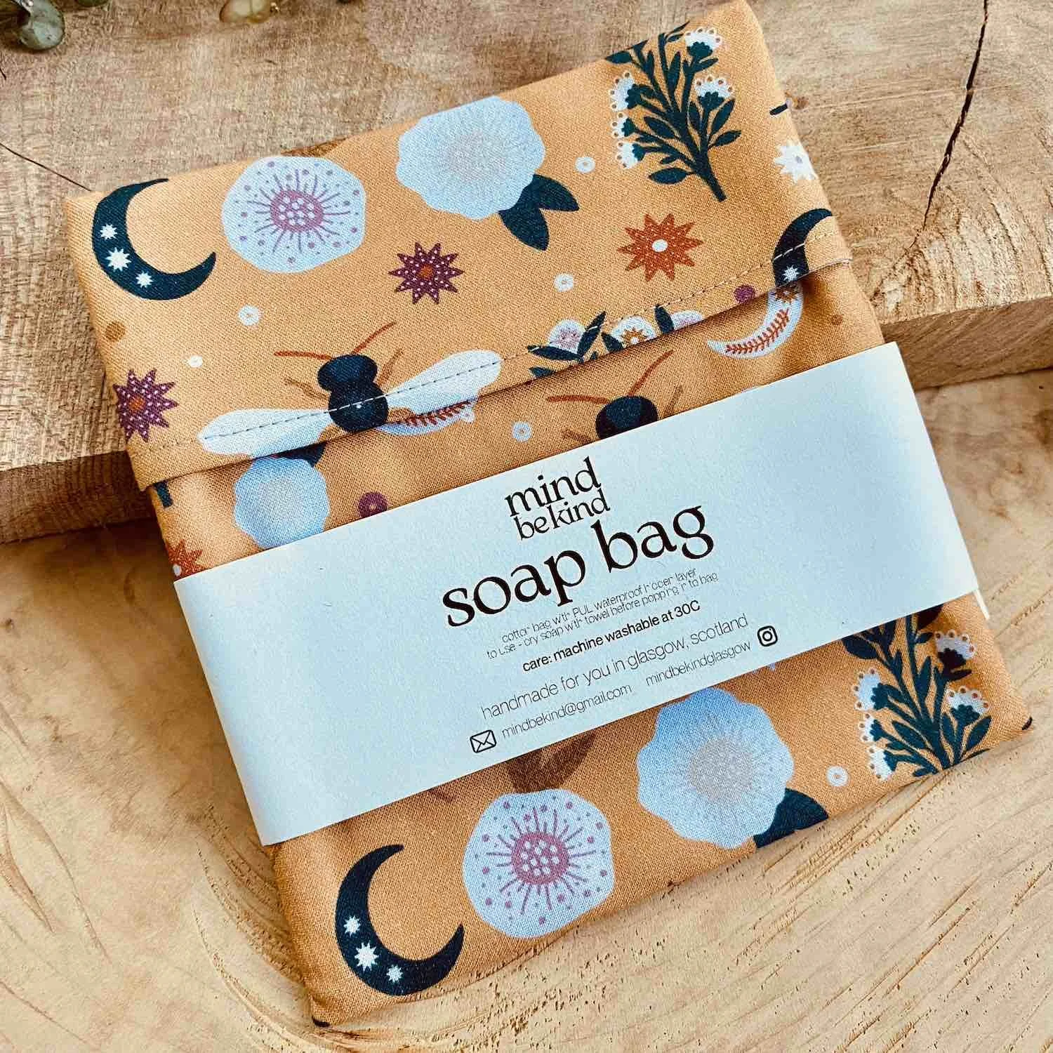 soap bag - fold over pouch for soap and cosmetics, with waterproof lining
