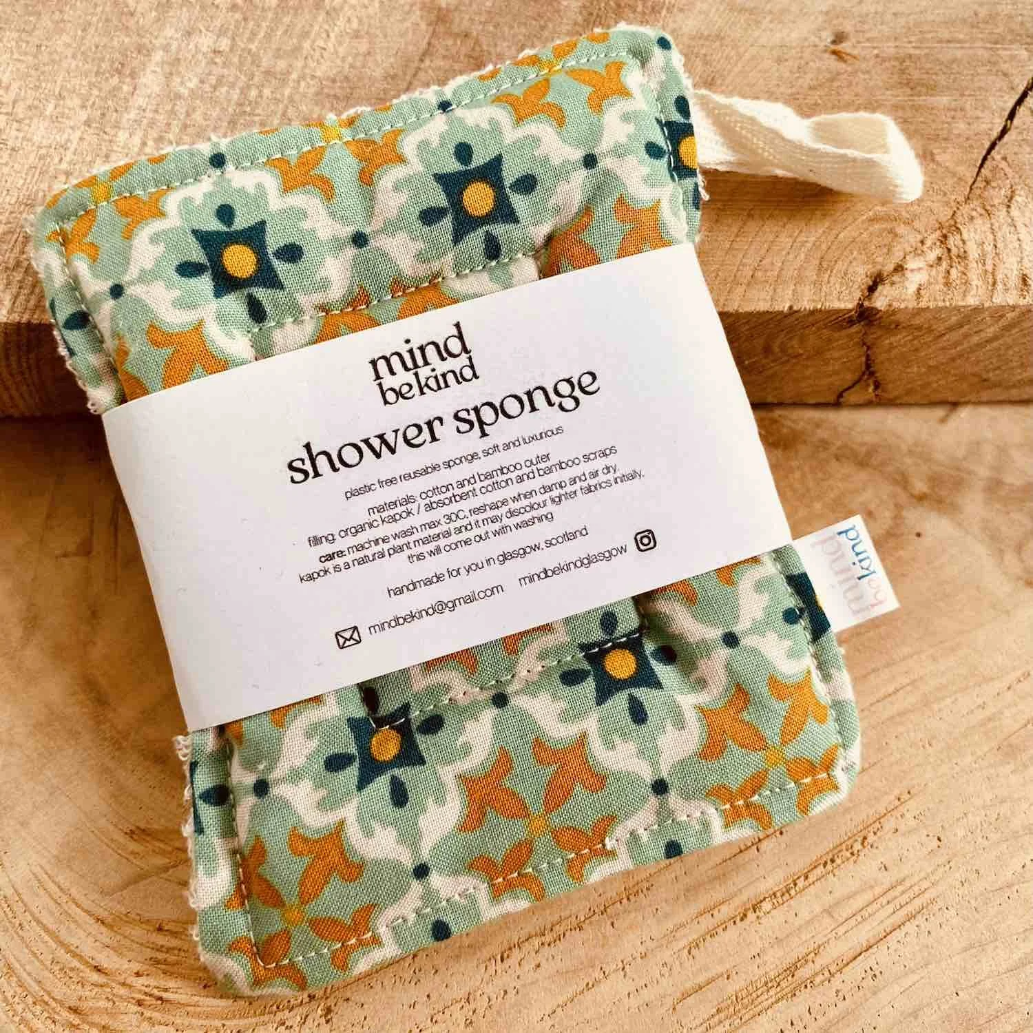 washable, reusable cotton and bamboo shower sponge