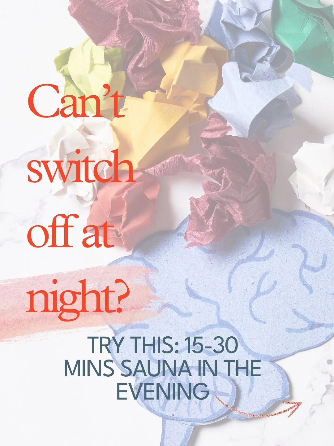 If you can&rsquo;t switch off at night, sauna might help. 
Here&rsquo;s what happens when you do 15-30mins in the evening. 

Core temperature and heart rate increases (like when you excercise)
Cortisol drops, body begins to relax. 
Cooling afterwards