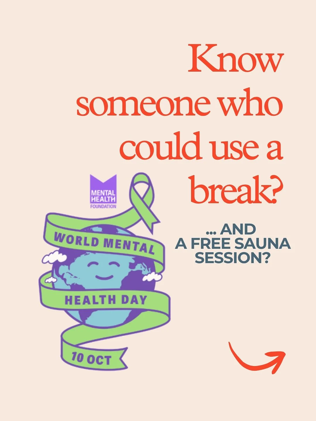 It&rsquo;s World Mental Health Day 💛

We all need a little help hitting pause sometimes. So, we&rsquo;re giving away 10 free sauna sessions for people who might really need the space to reset. 

Anyone come to mind when reading this?  Just tag them 