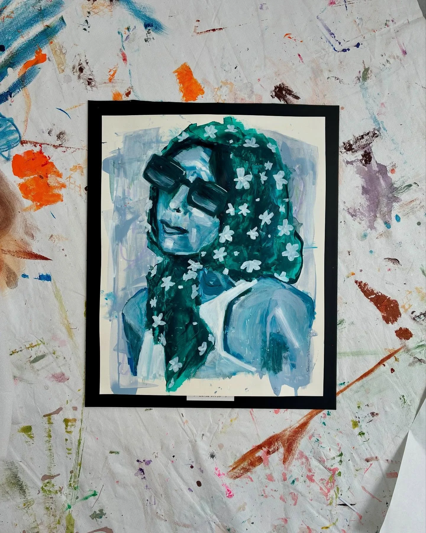 Forever one of my favs. It&rsquo;s hard to explain, but I get the itch to create/paint women who draw me in for one reason or another. I&rsquo;m in a phase where I am loving a creating a chaotic background (whether it be stripes or scrapes and scribb