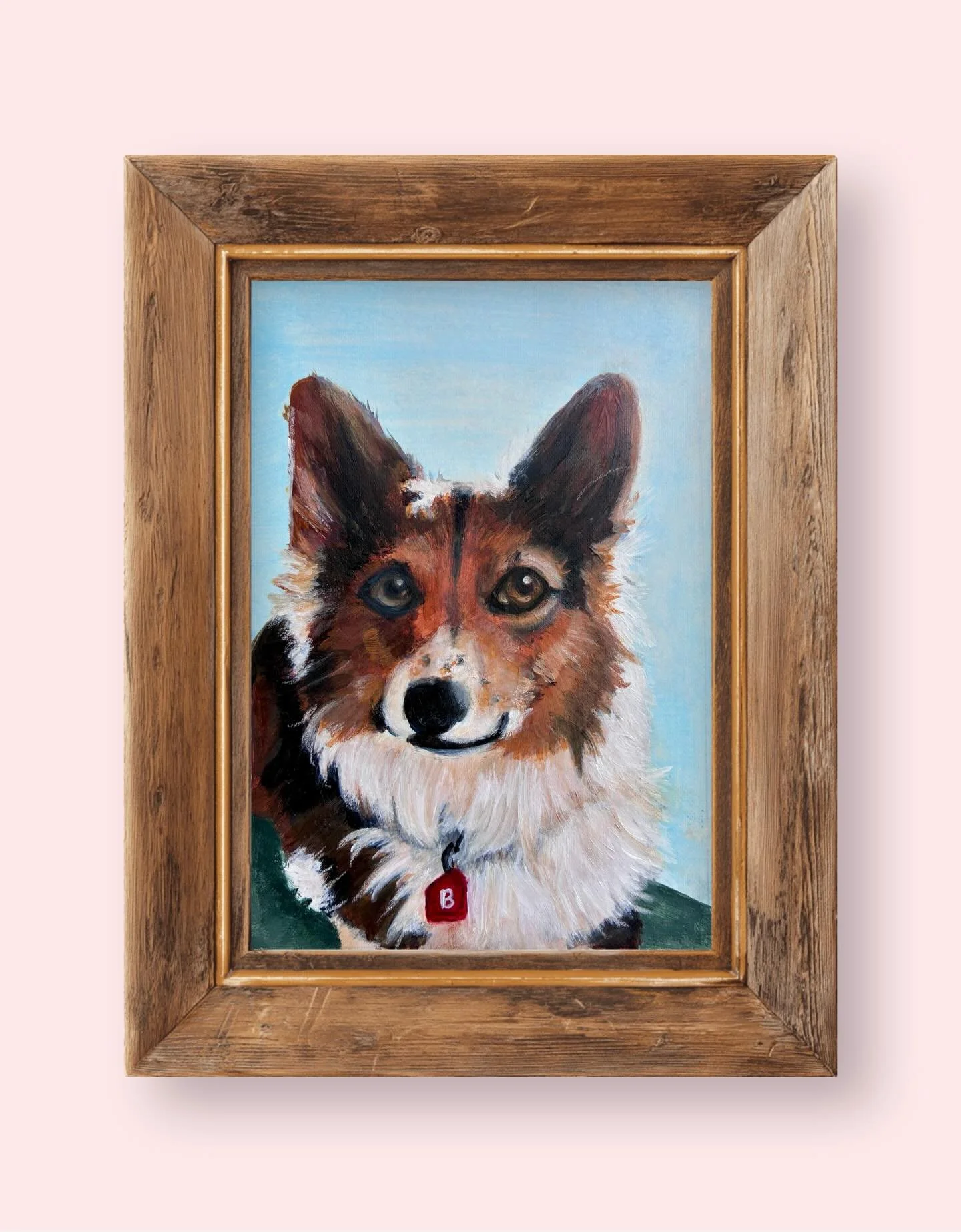 Brisket boy!! This sweet corgi was such a joy to paint. I loved getting to experiment with frames and making a custom mat out of designer interior fabric samples to match the owners home (second slide).

I&rsquo;ve got a few pups in the painting pipe