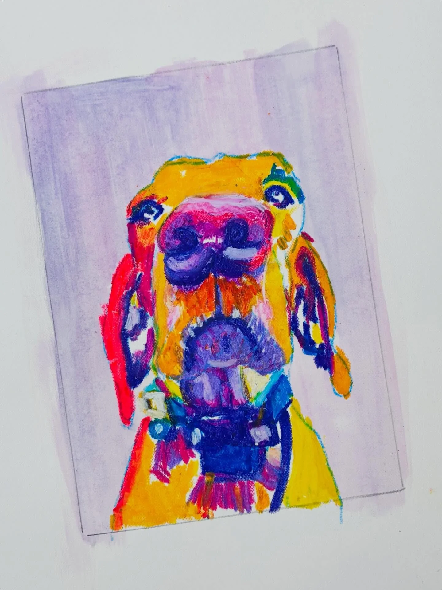 5 x 7 Bentley boy done in colorful oil pastels. Enter to win one of your pup by tagging yourself in my giveaway post!