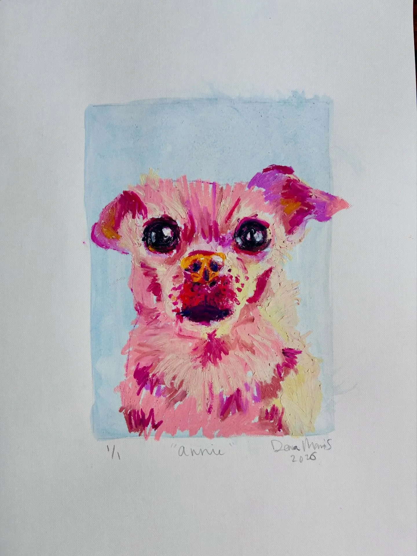 Sweet Annie girl! What a joy it was to sketch this lil pup in such vivid fun colors! 
Thanks for entering to win and letting me experiment with oil pastels @instacarlasue 

Want a sketch of your own? Fill out the order form linked in my bio!
